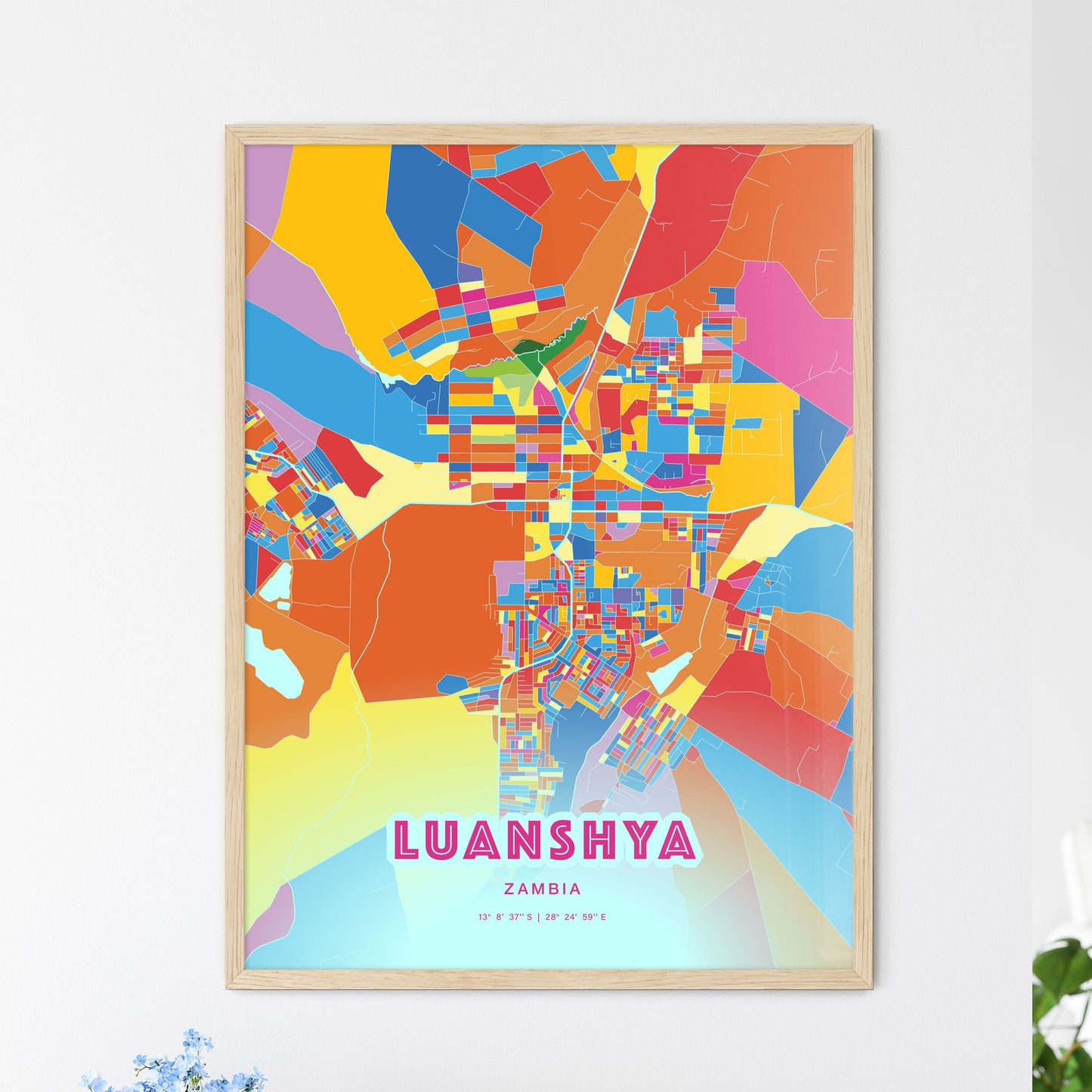 Colorful LUANSHYA ZAMBIA Fine Art Map Crazy Colors