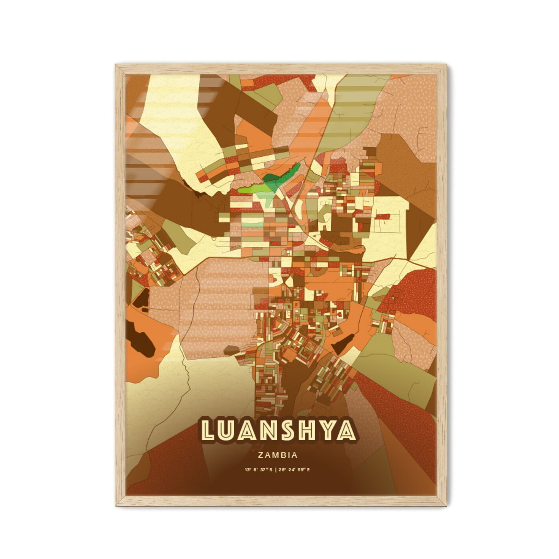 Colorful LUANSHYA ZAMBIA Fine Art Map Farmhouse