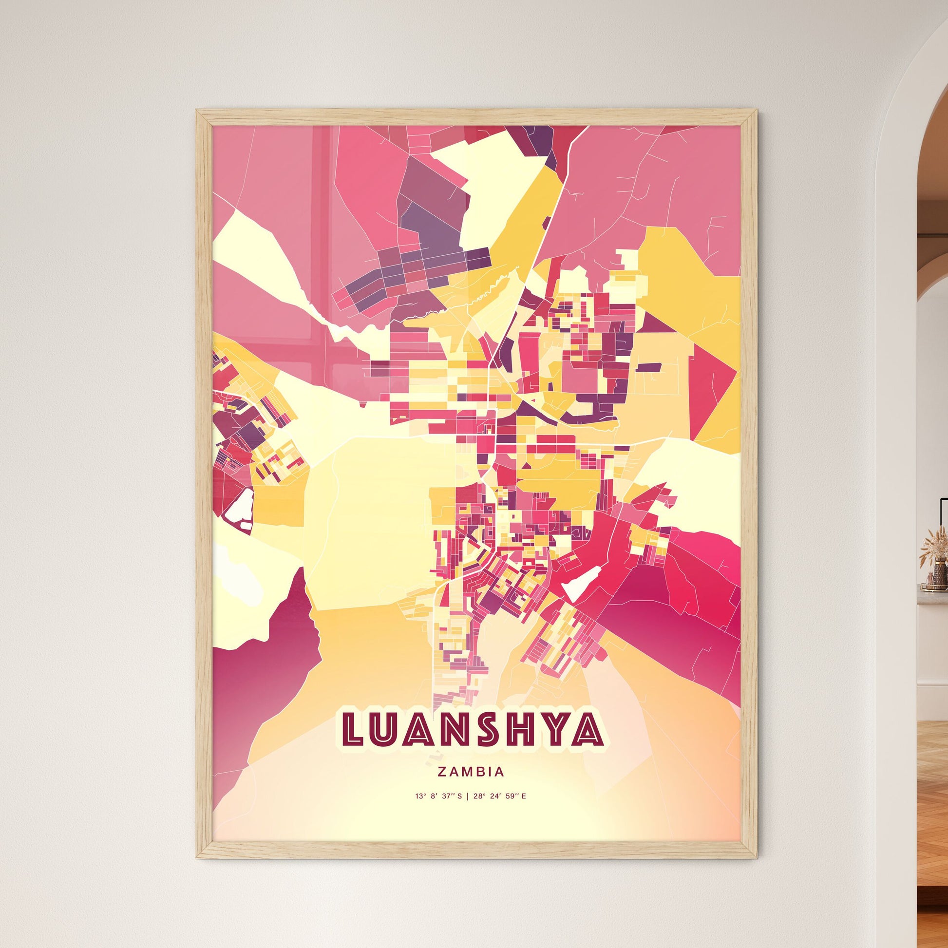 Colorful LUANSHYA ZAMBIA Fine Art Map Hot Red