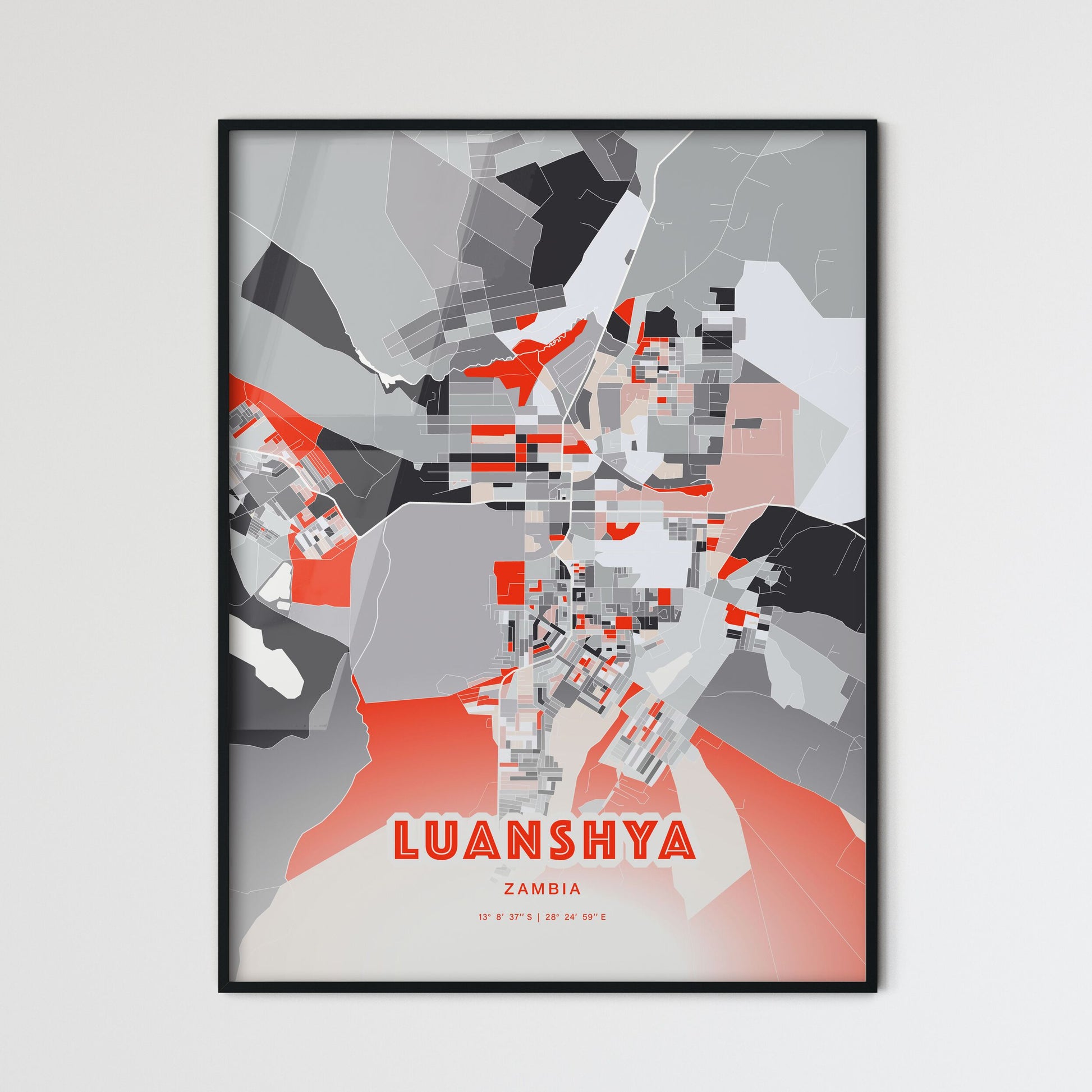 Colorful LUANSHYA ZAMBIA Fine Art Map Modern