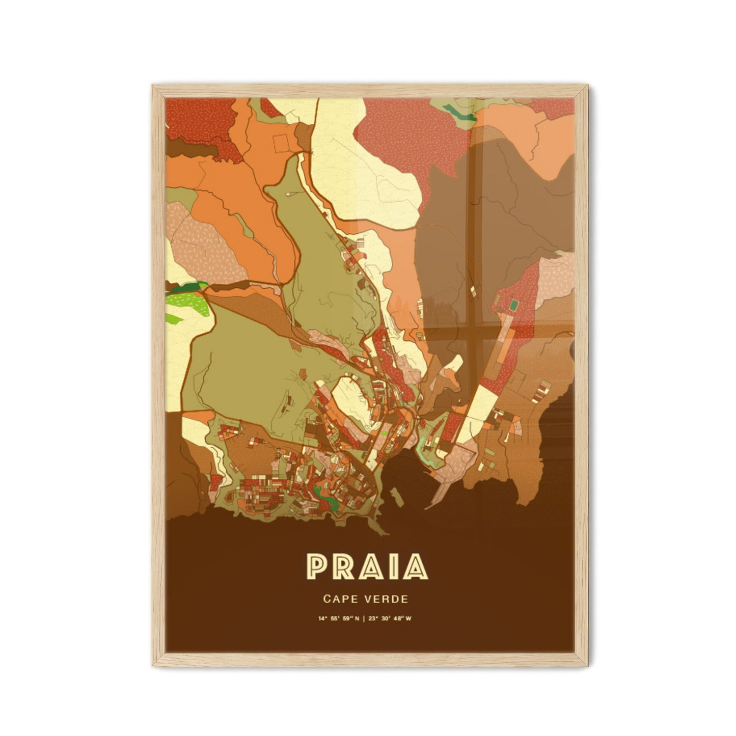 Colorful PRAIA CAPE VERDE Fine Art Map Farmhouse