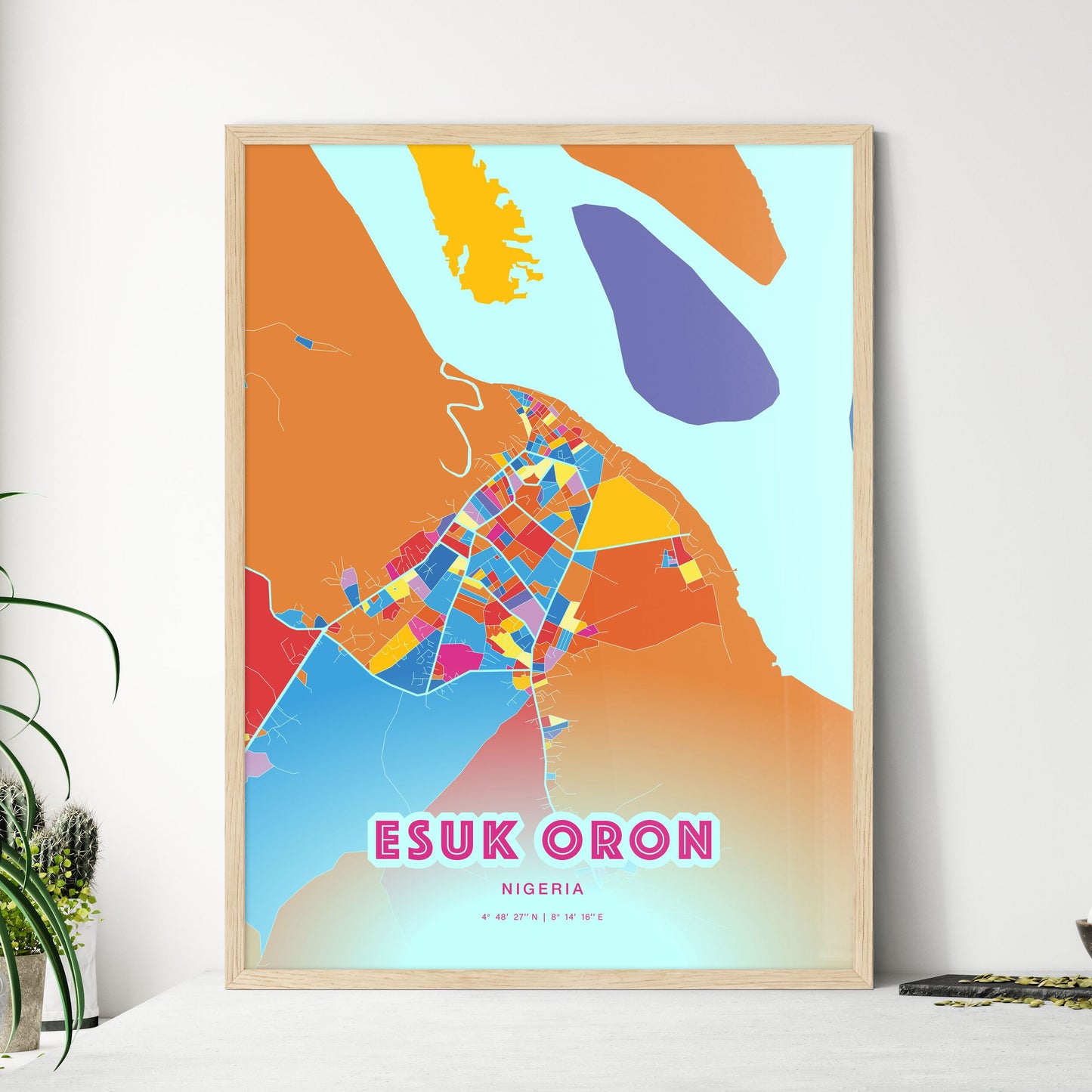 Colorful ESUK ORON NIGERIA Fine Art Map Crazy Colors