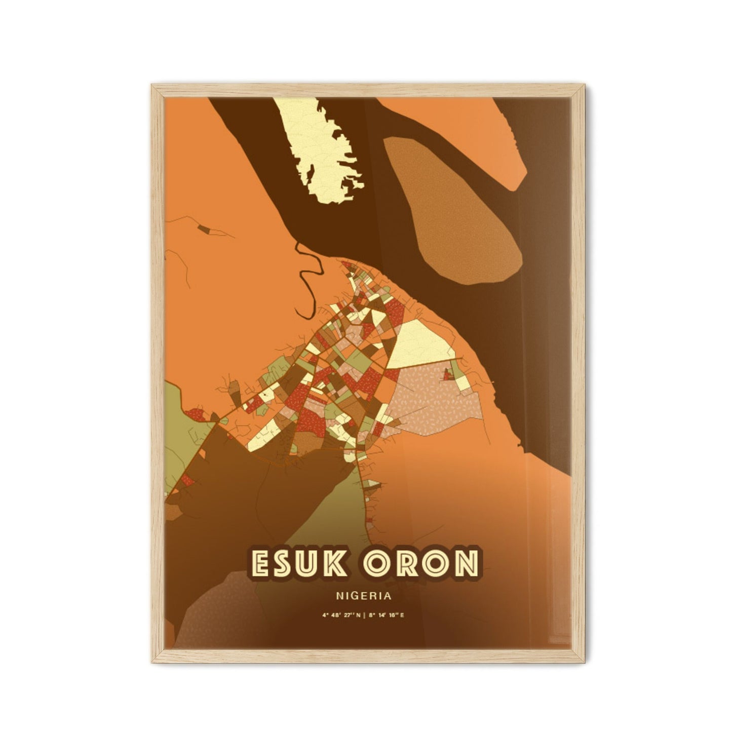 Colorful ESUK ORON NIGERIA Fine Art Map Farmhouse