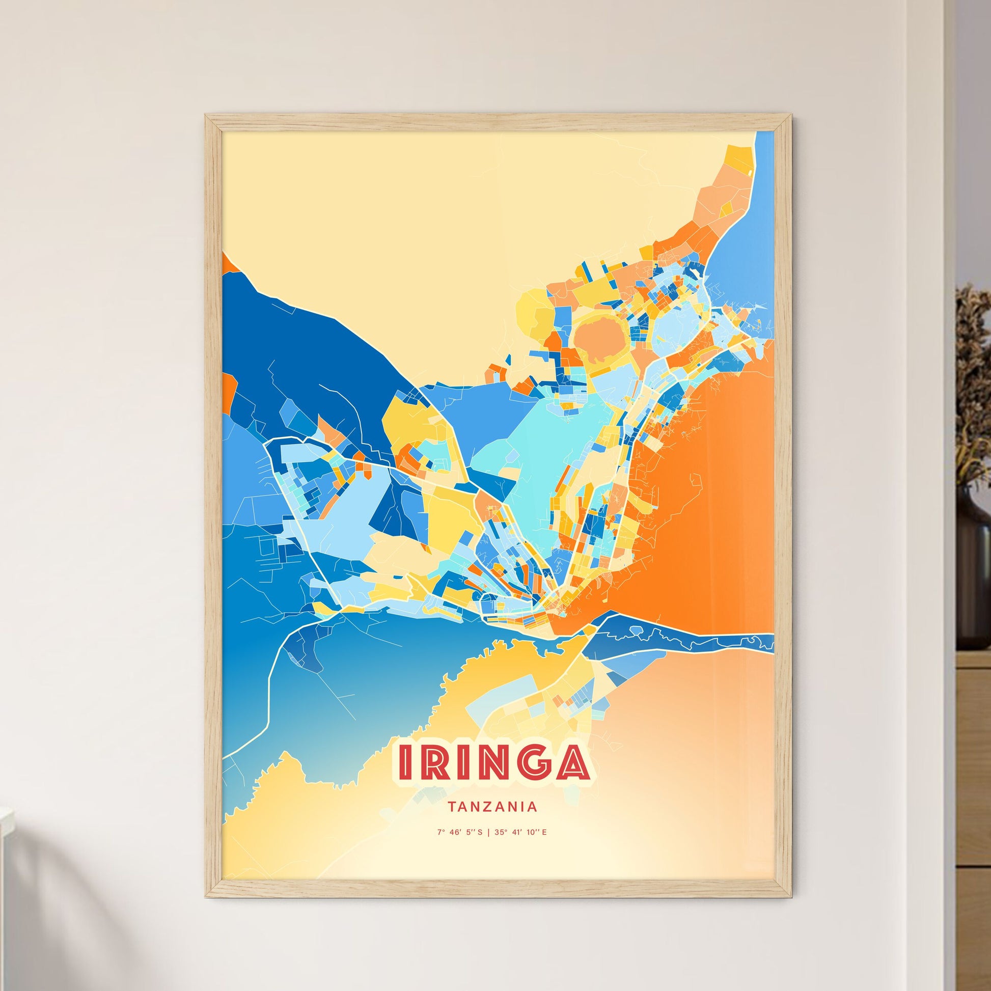 Colorful IRINGA TANZANIA Fine Art Map Blue Orange