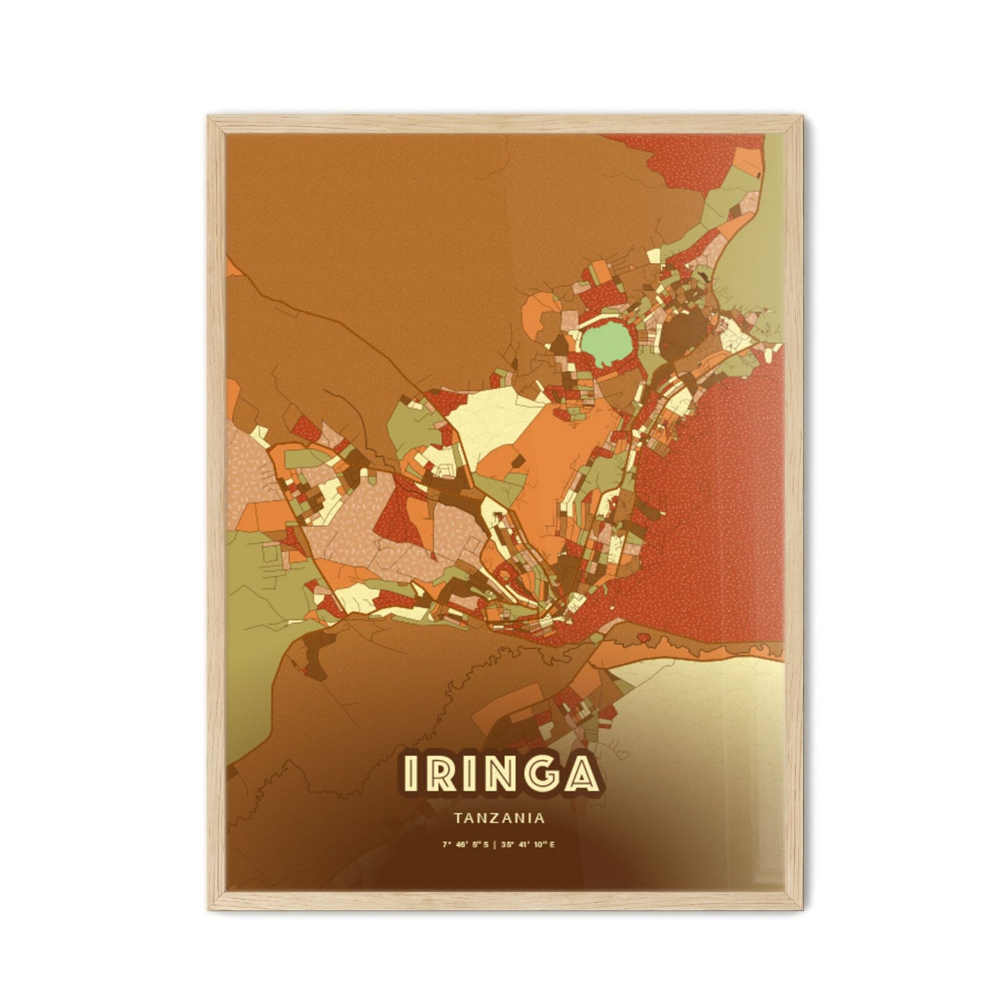 Colorful IRINGA TANZANIA Fine Art Map Farmhouse