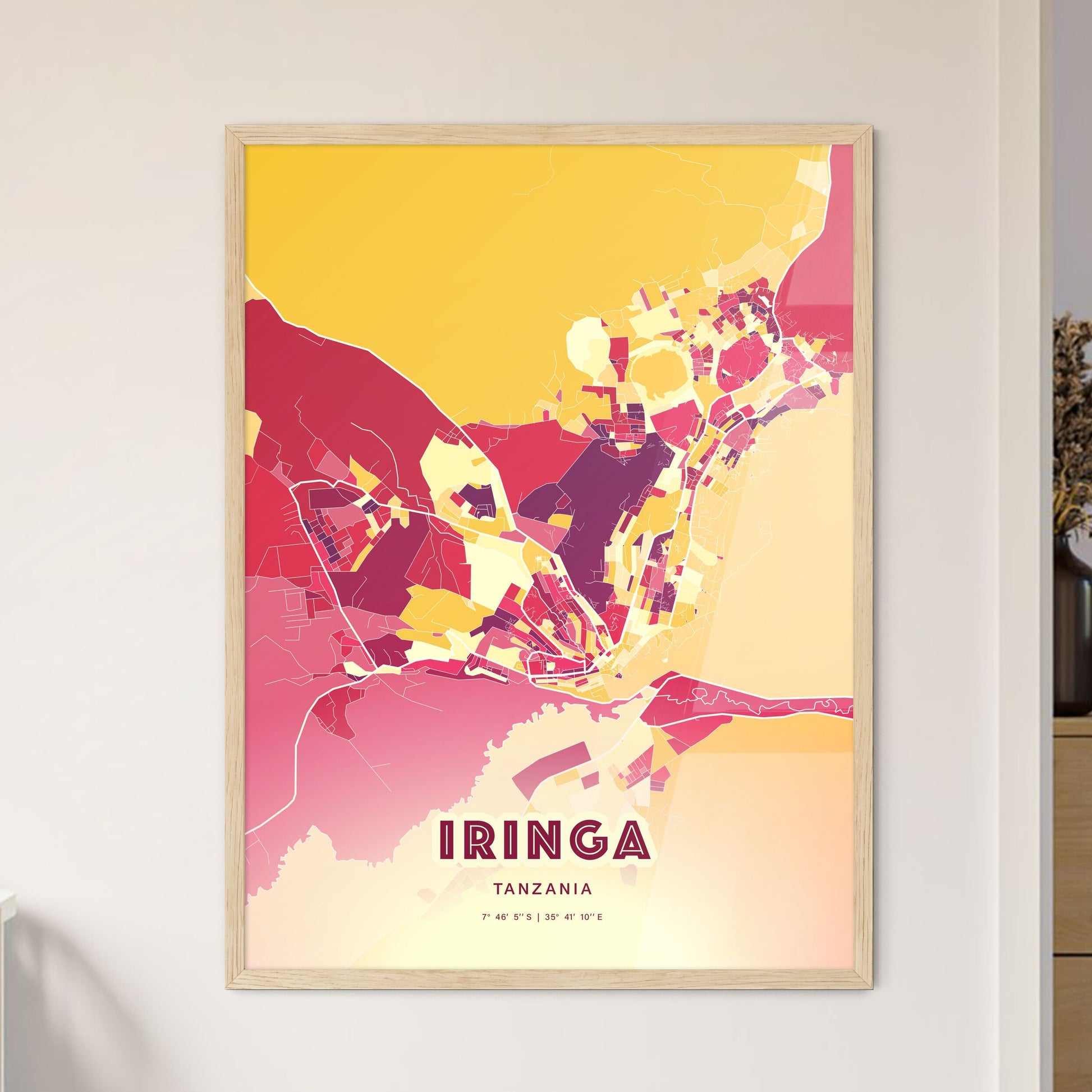 Colorful IRINGA TANZANIA Fine Art Map Hot Red