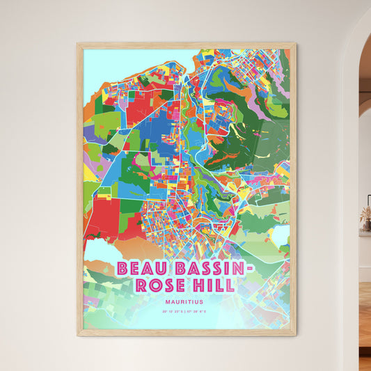 Colorful BEAU BASSIN-ROSE HILL MAURITIUS Fine Art Map Crazy Colors