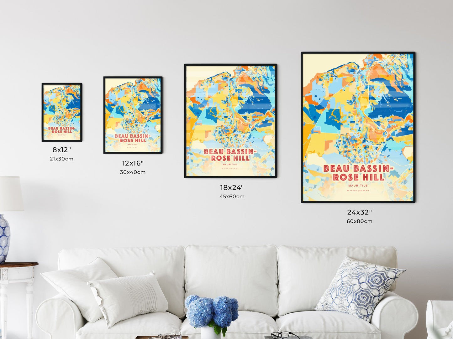 Colorful BEAU BASSIN-ROSE HILL MAURITIUS Fine Art Map