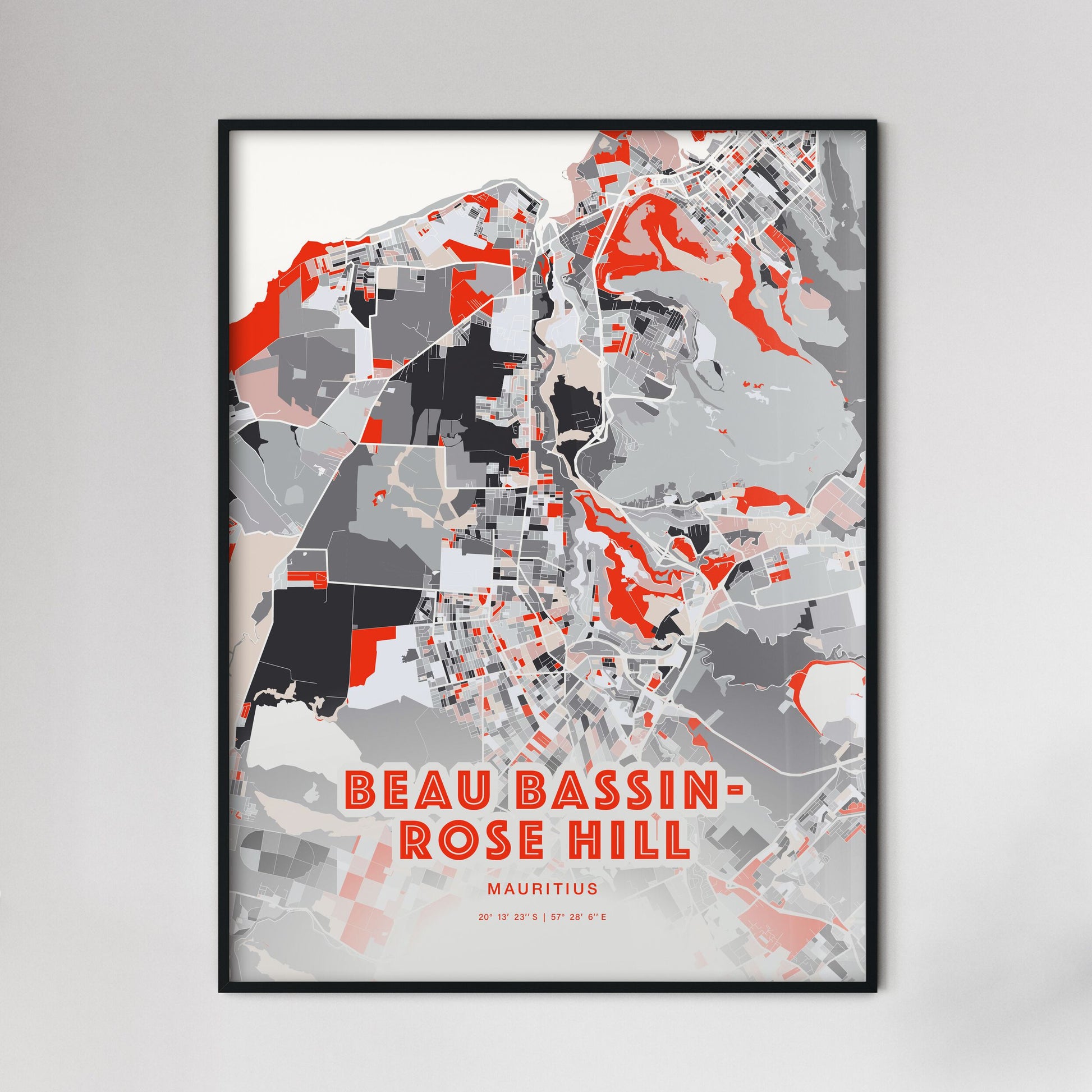 Colorful BEAU BASSIN-ROSE HILL MAURITIUS Fine Art Map Modern