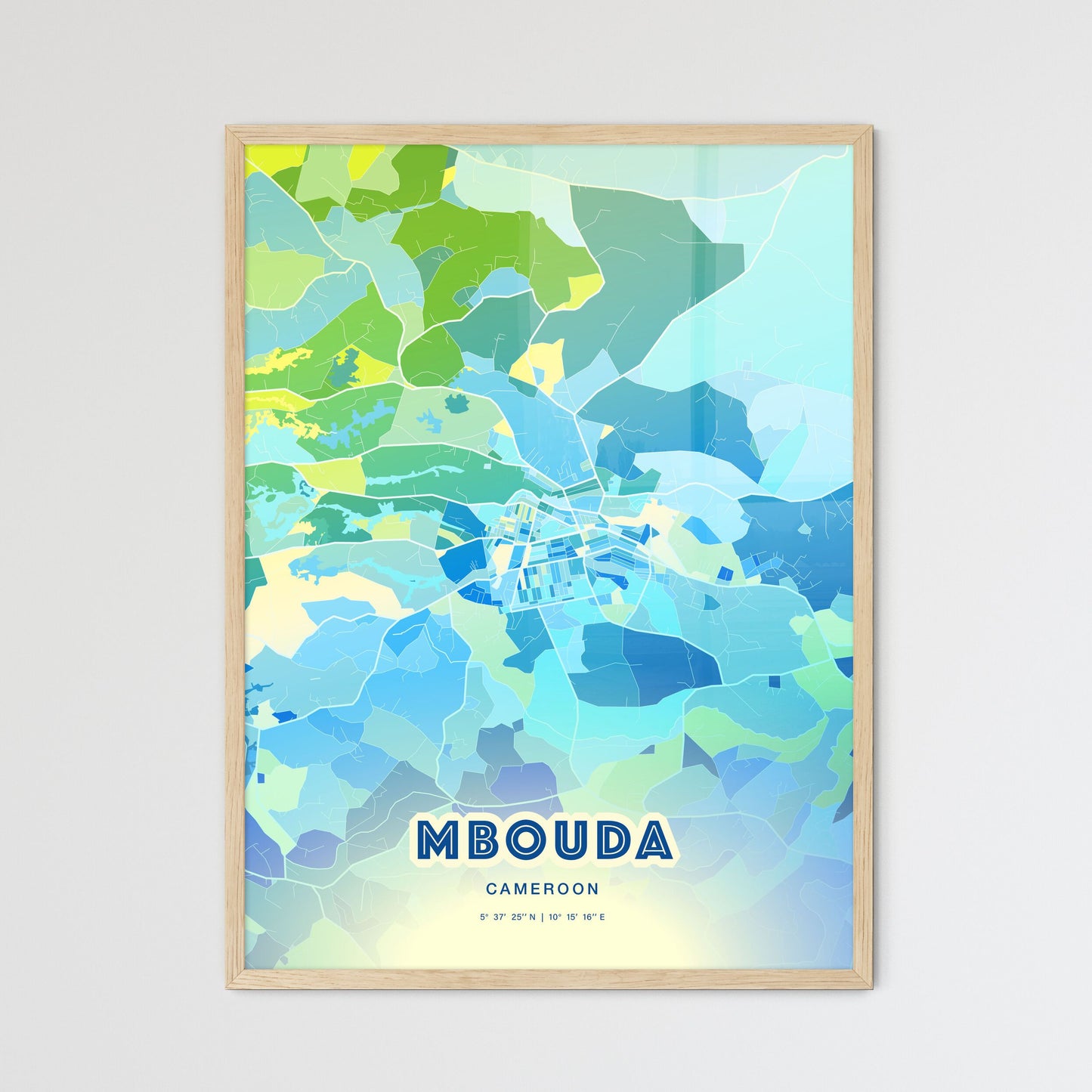 Colorful MBOUDA CAMEROON Fine Art Map Cool Blue