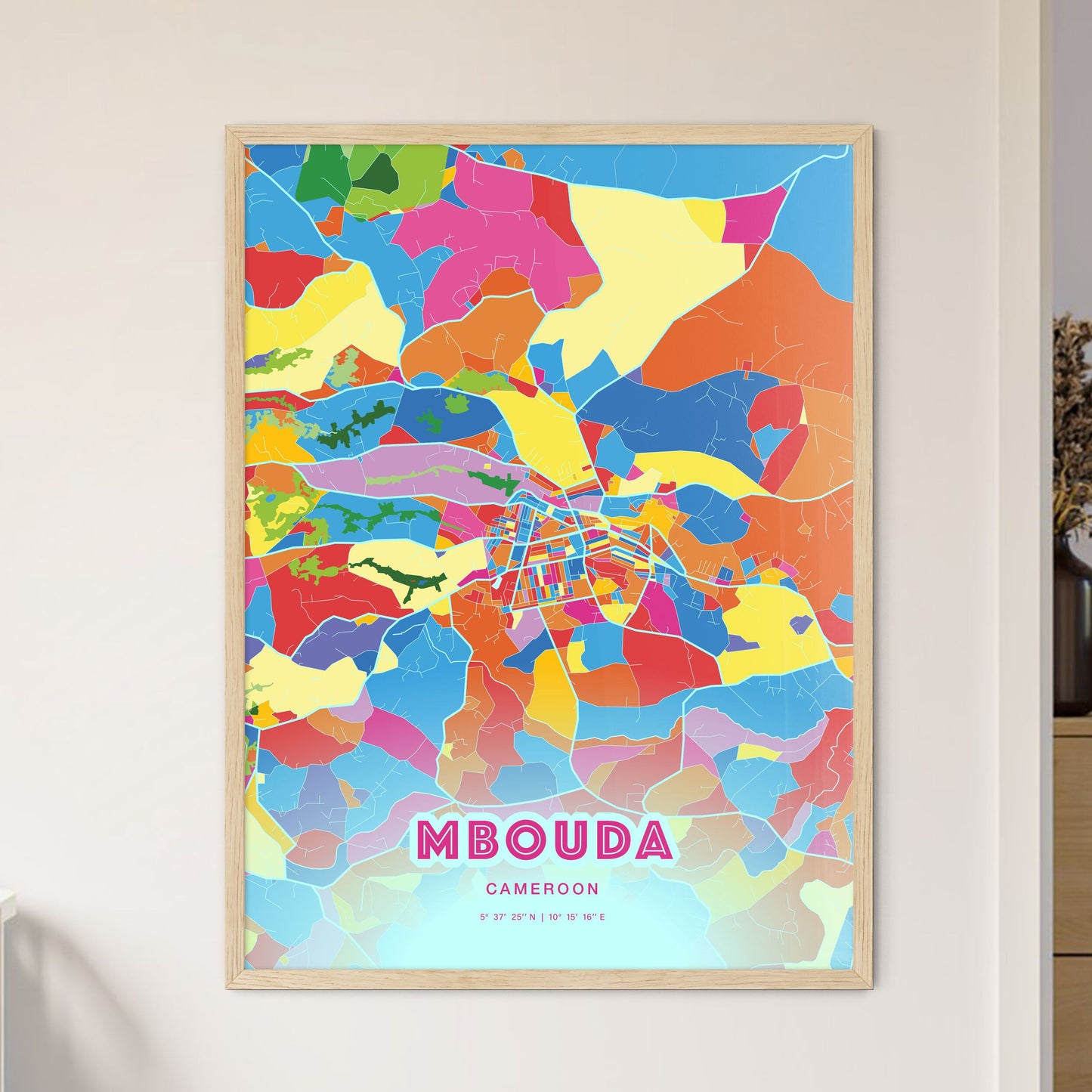 Colorful MBOUDA CAMEROON Fine Art Map Crazy Colors