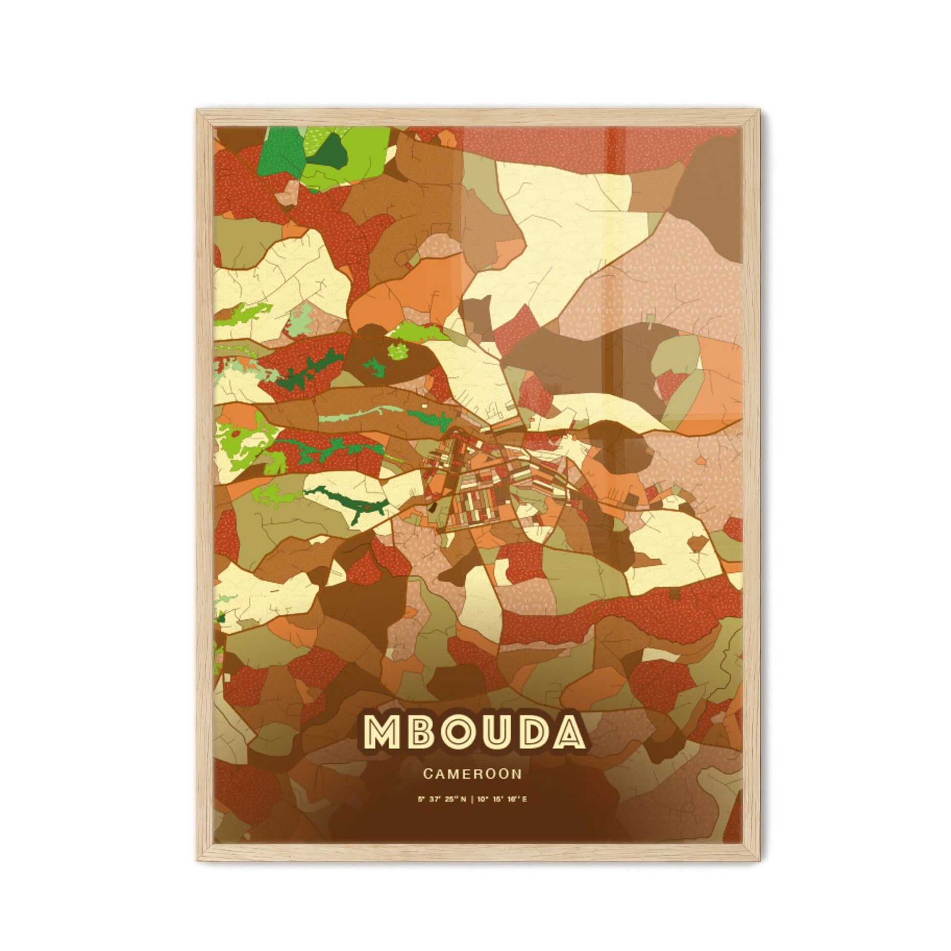 Colorful MBOUDA CAMEROON Fine Art Map Farmhouse