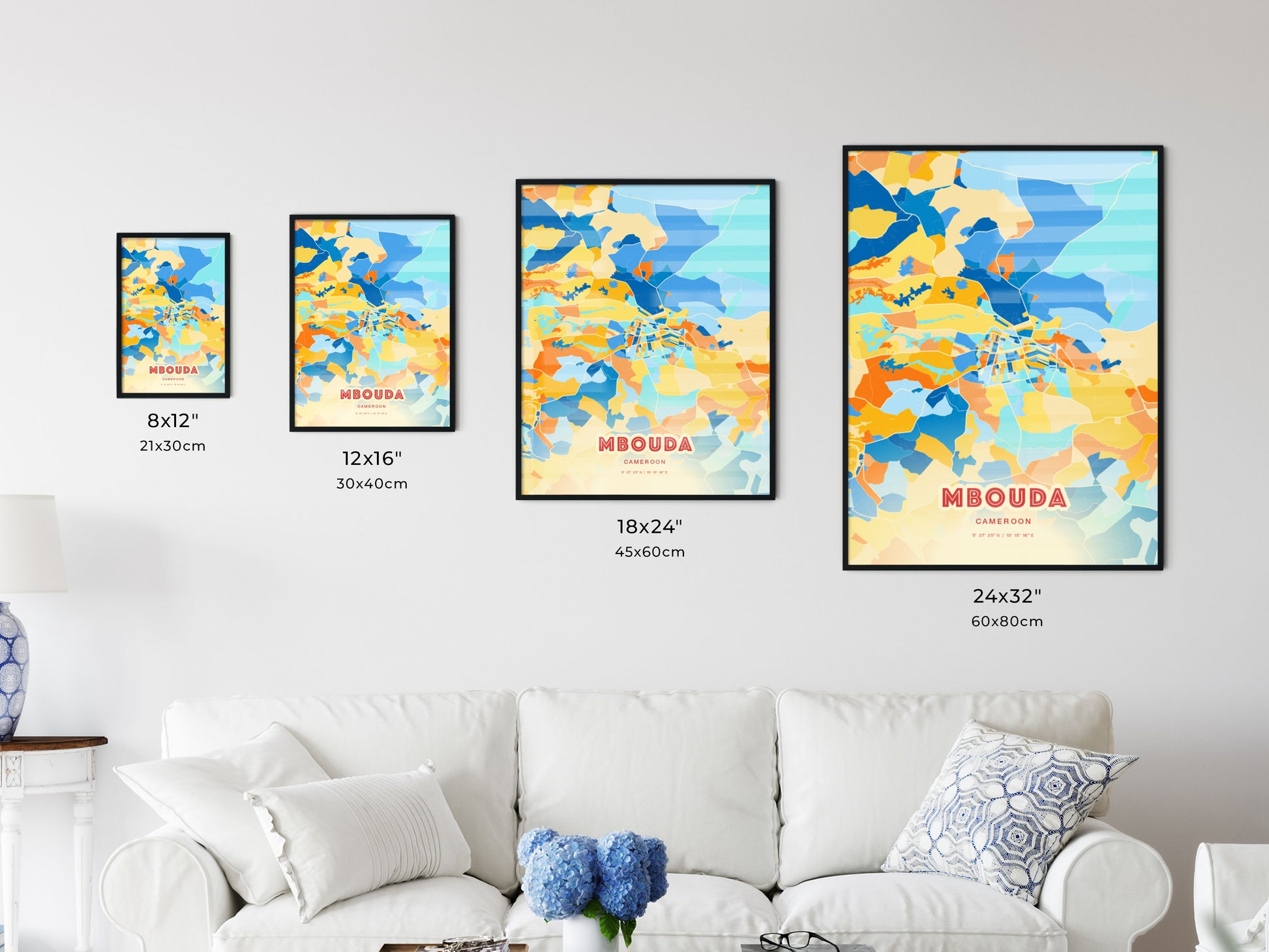 Colorful MBOUDA CAMEROON Fine Art Map Blue Orange