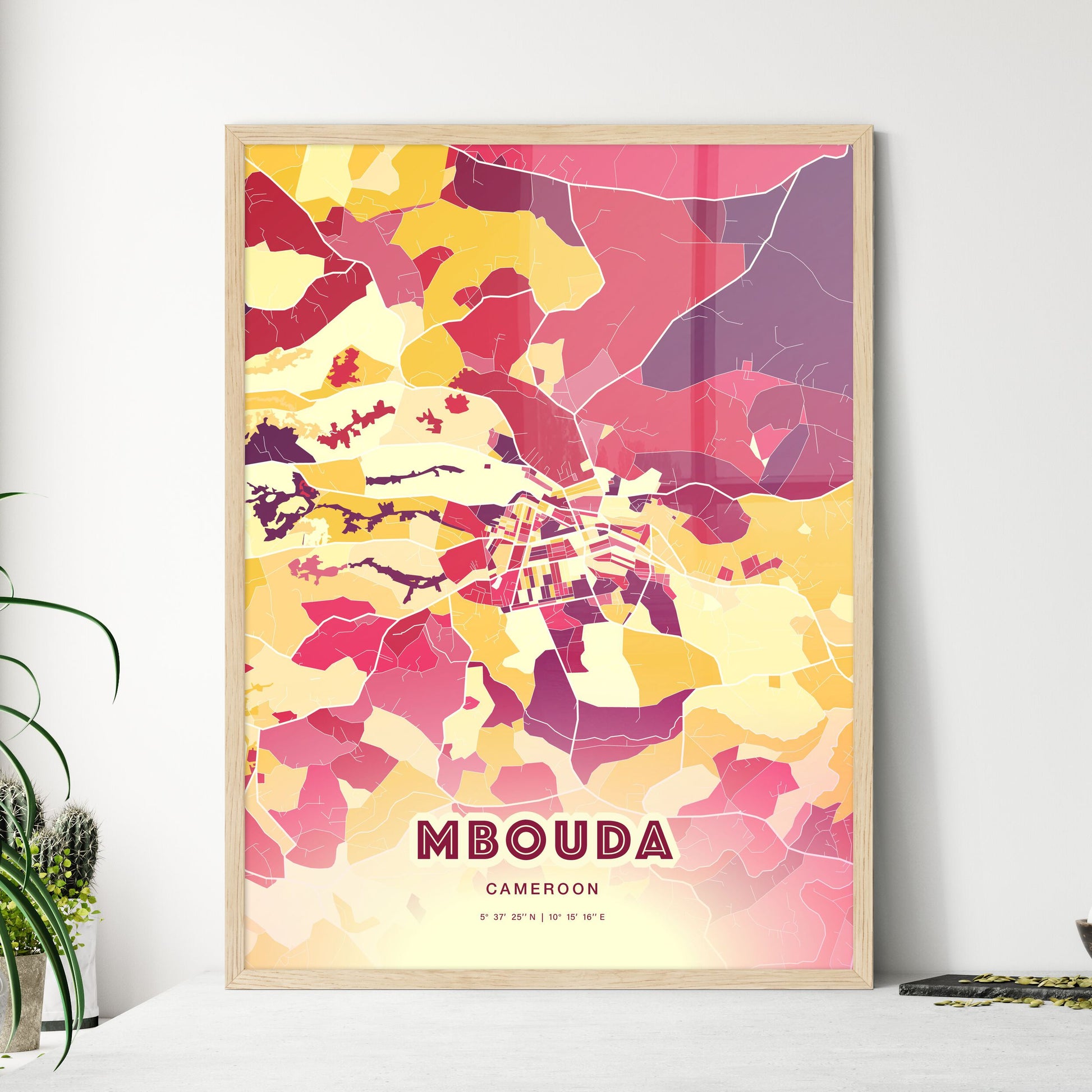 Colorful MBOUDA CAMEROON Fine Art Map Hot Red