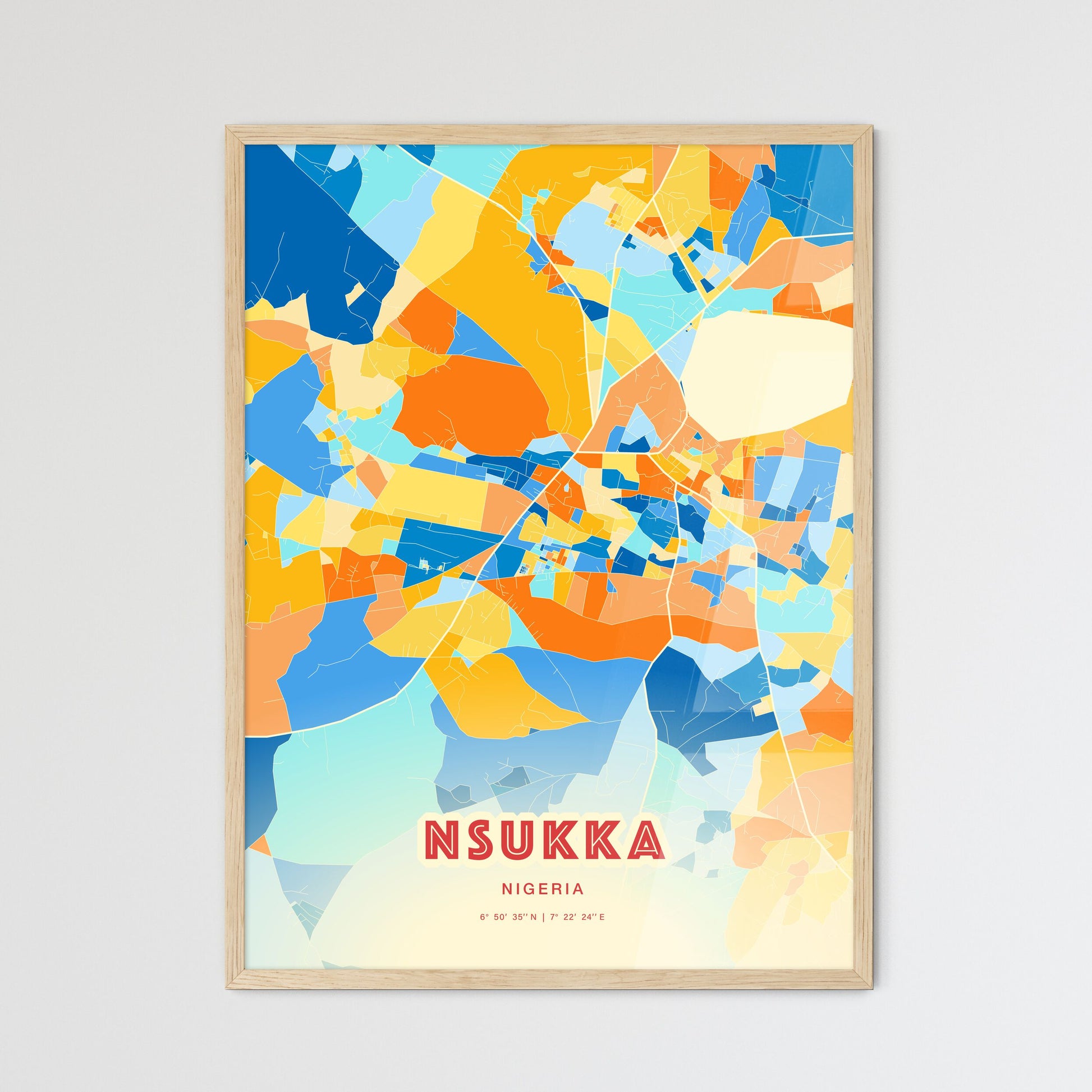 Colorful NSUKKA NIGERIA Fine Art Map Blue Orange