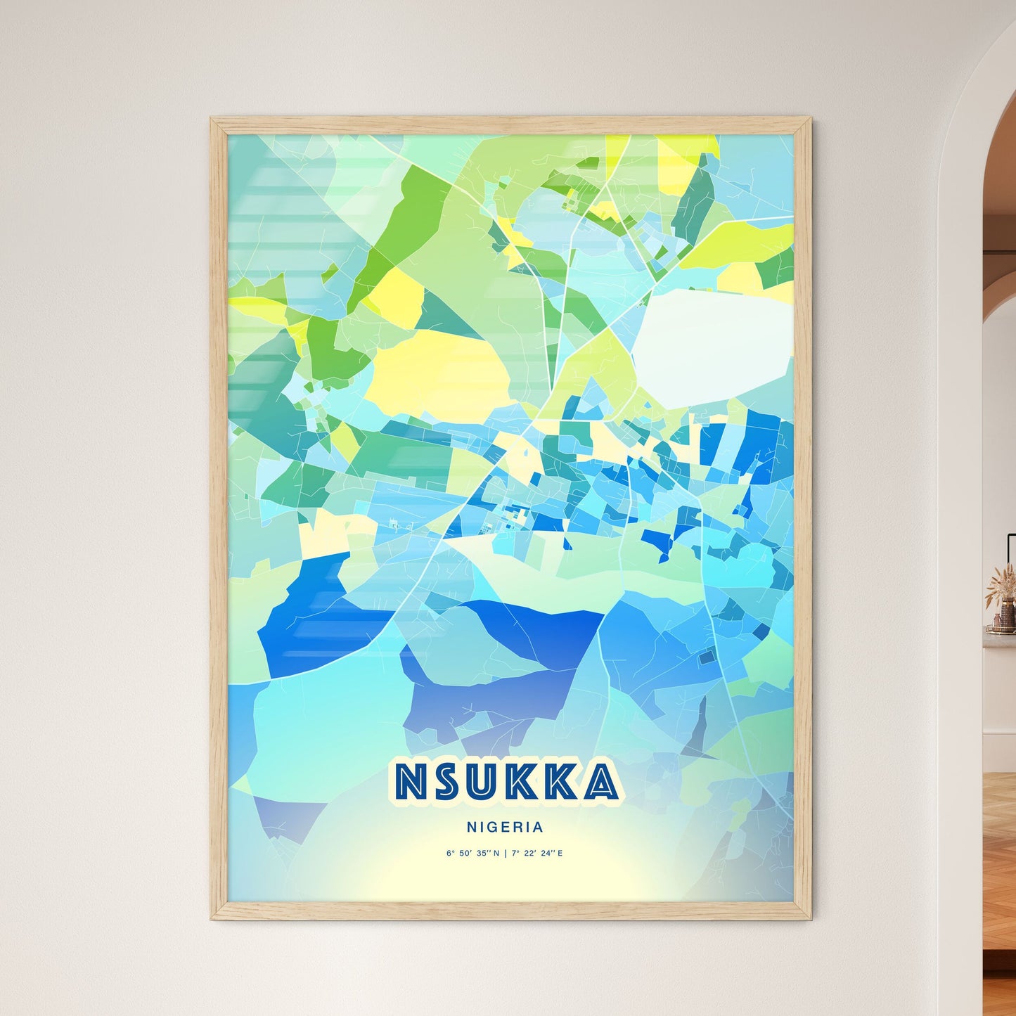 Colorful NSUKKA NIGERIA Fine Art Map Cool Blue