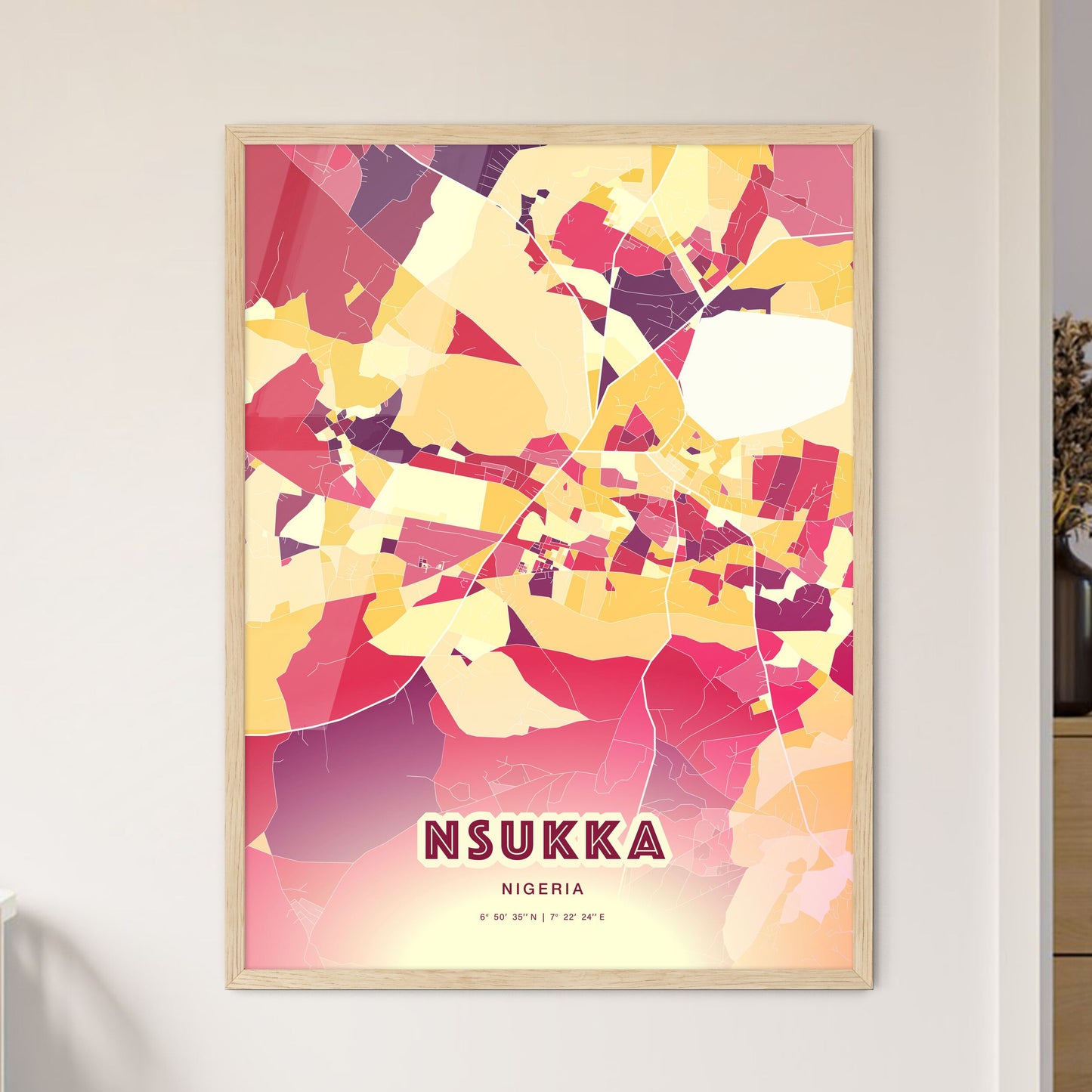 Colorful NSUKKA NIGERIA Fine Art Map Hot Red