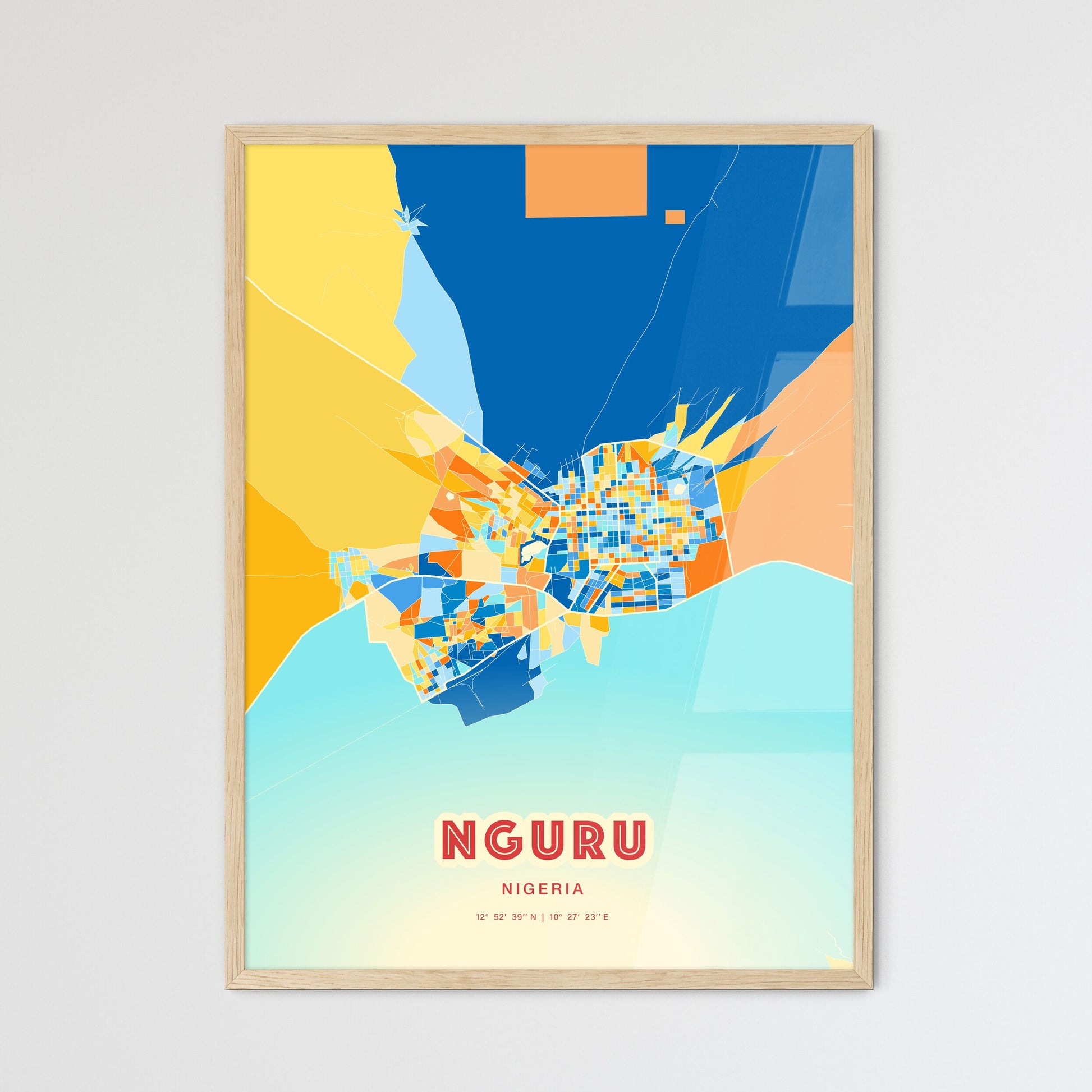 Colorful NGURU NIGERIA Fine Art Map Blue Orange