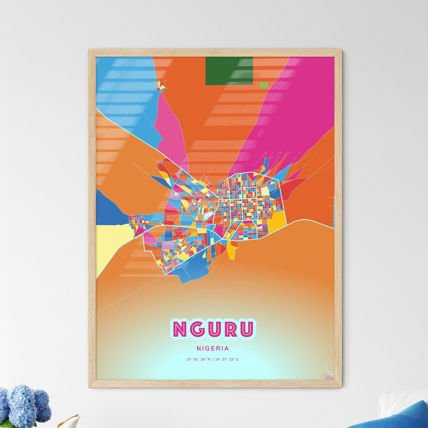 Colorful NGURU NIGERIA Fine Art Map Crazy Colors