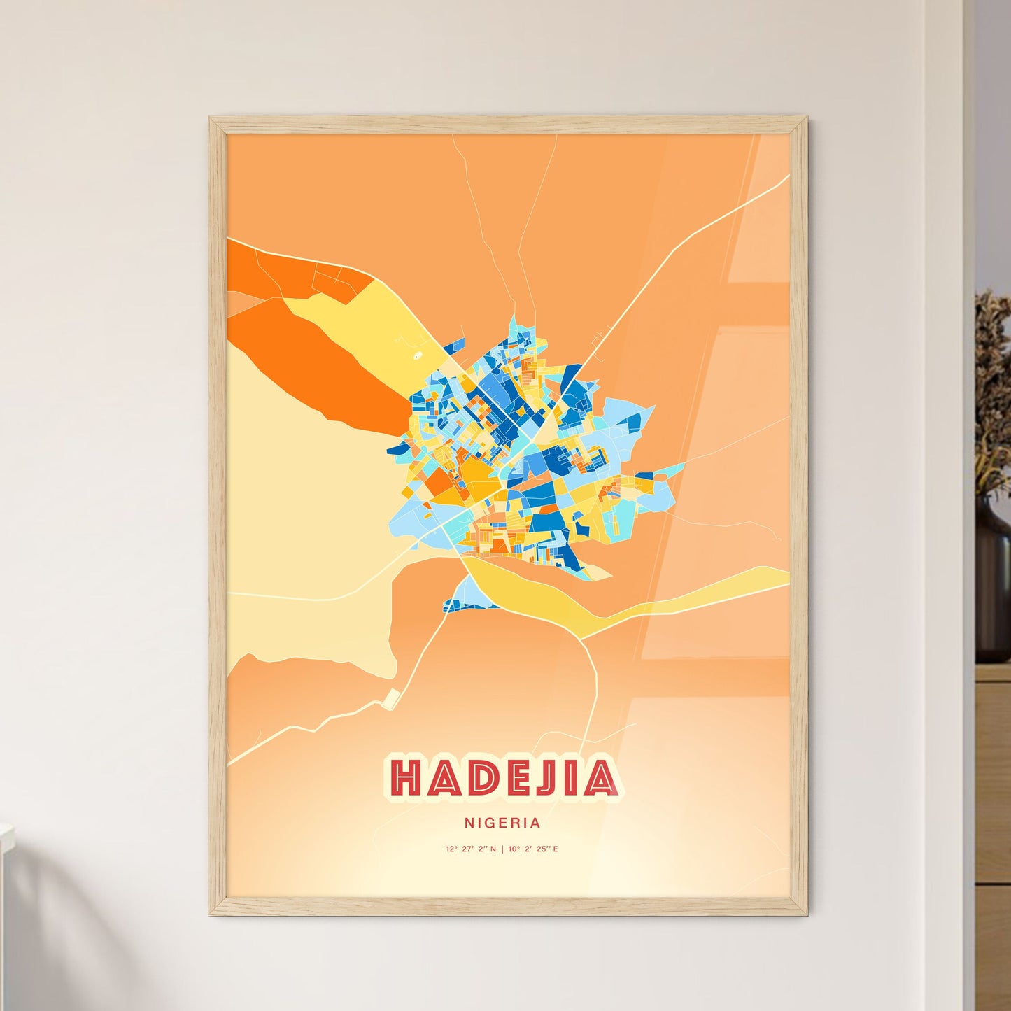 Colorful HADEJIA NIGERIA Fine Art Map Blue Orange