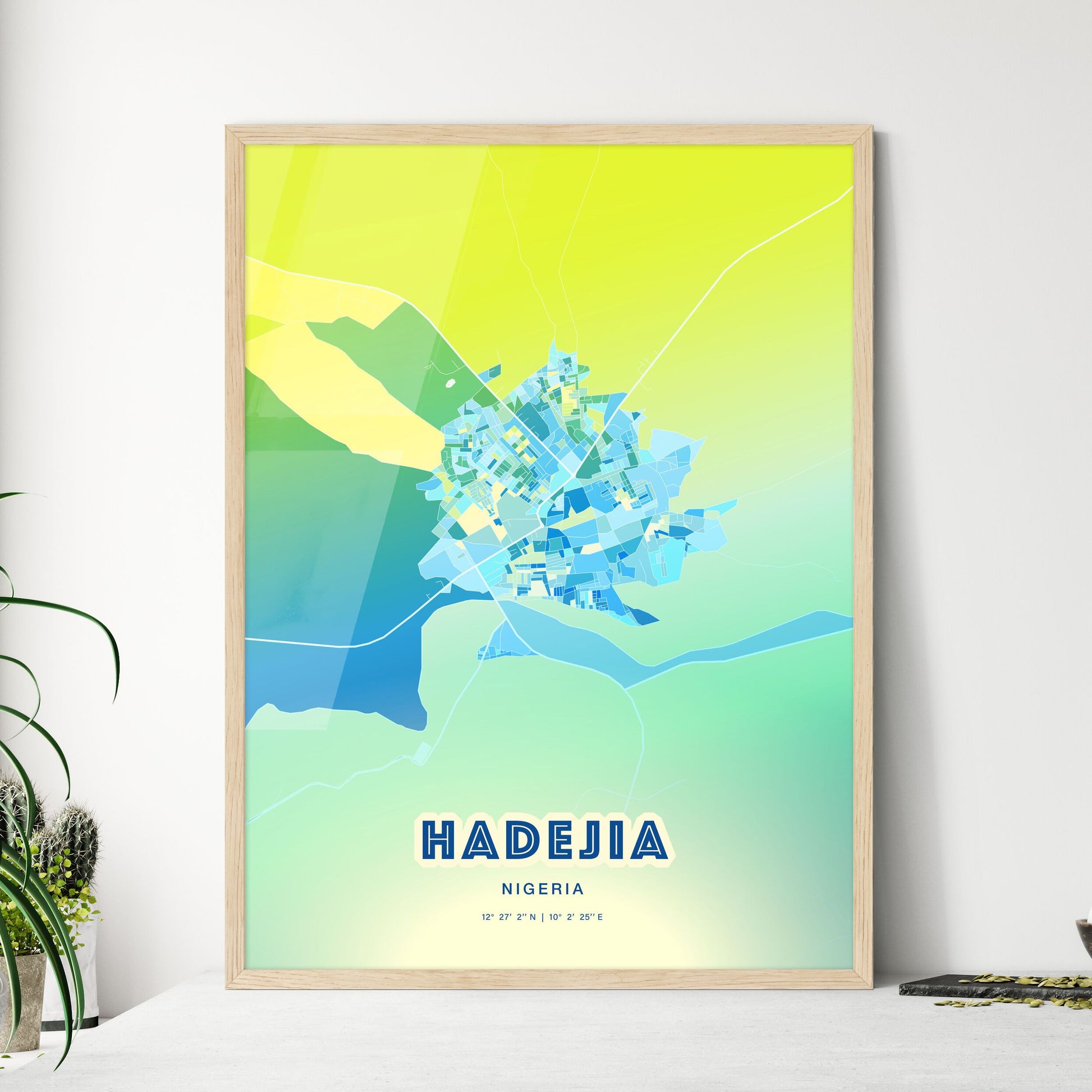 Colorful HADEJIA NIGERIA Fine Art Map Cool Blue