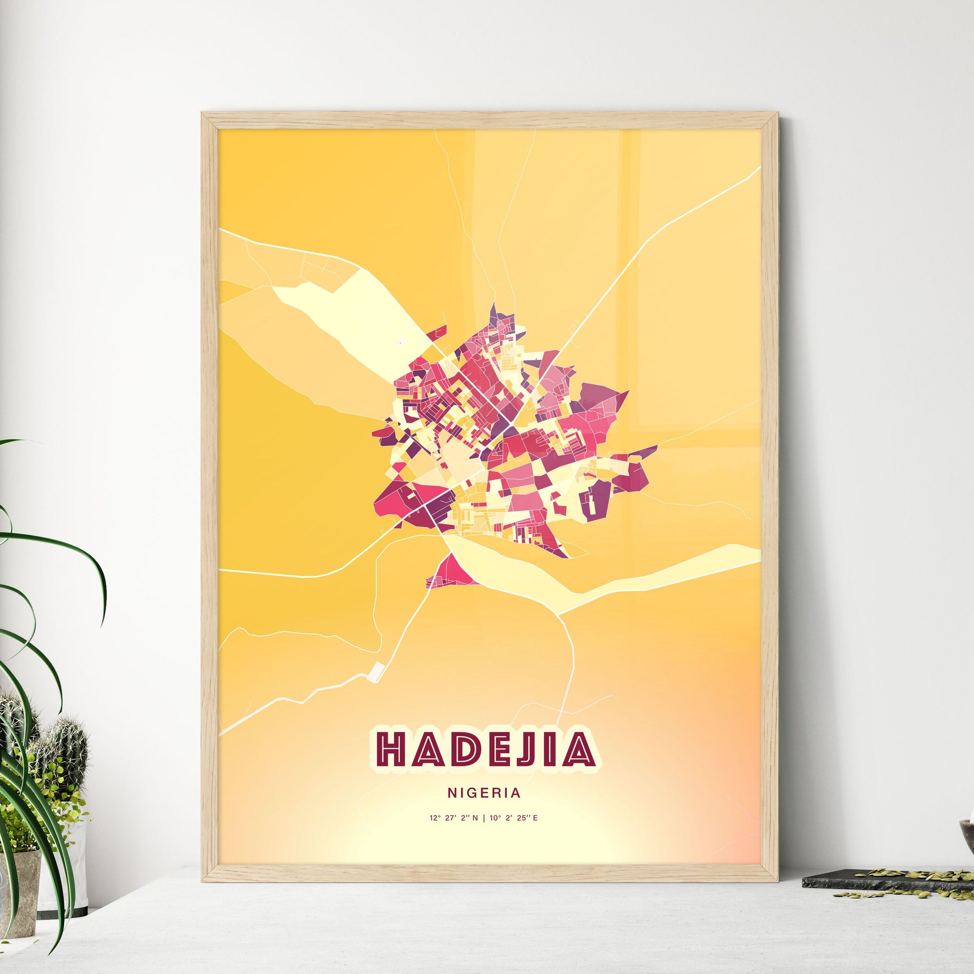 Colorful HADEJIA NIGERIA Fine Art Map Hot Red