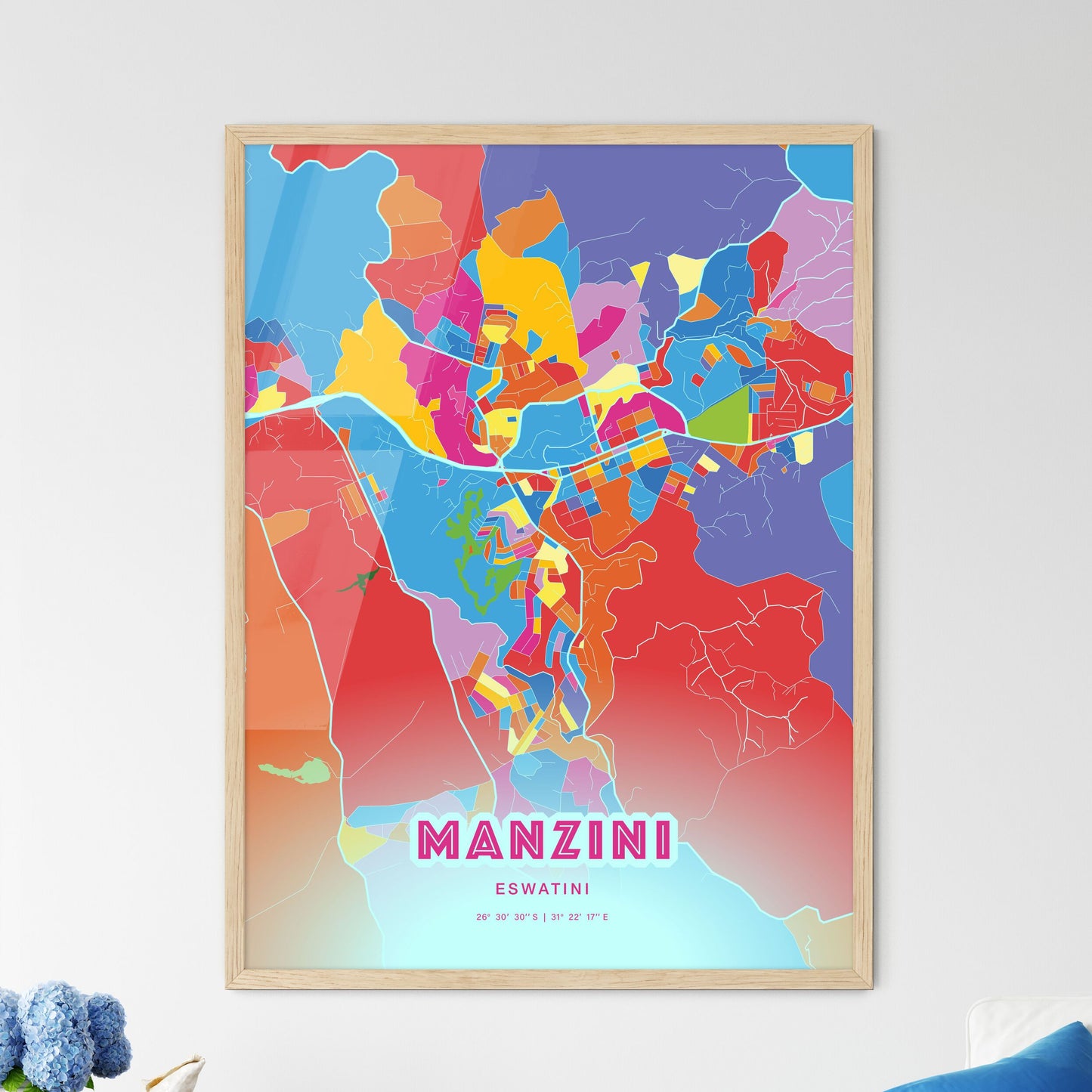 Colorful MANZINI ESWATINI Fine Art Map Crazy Colors