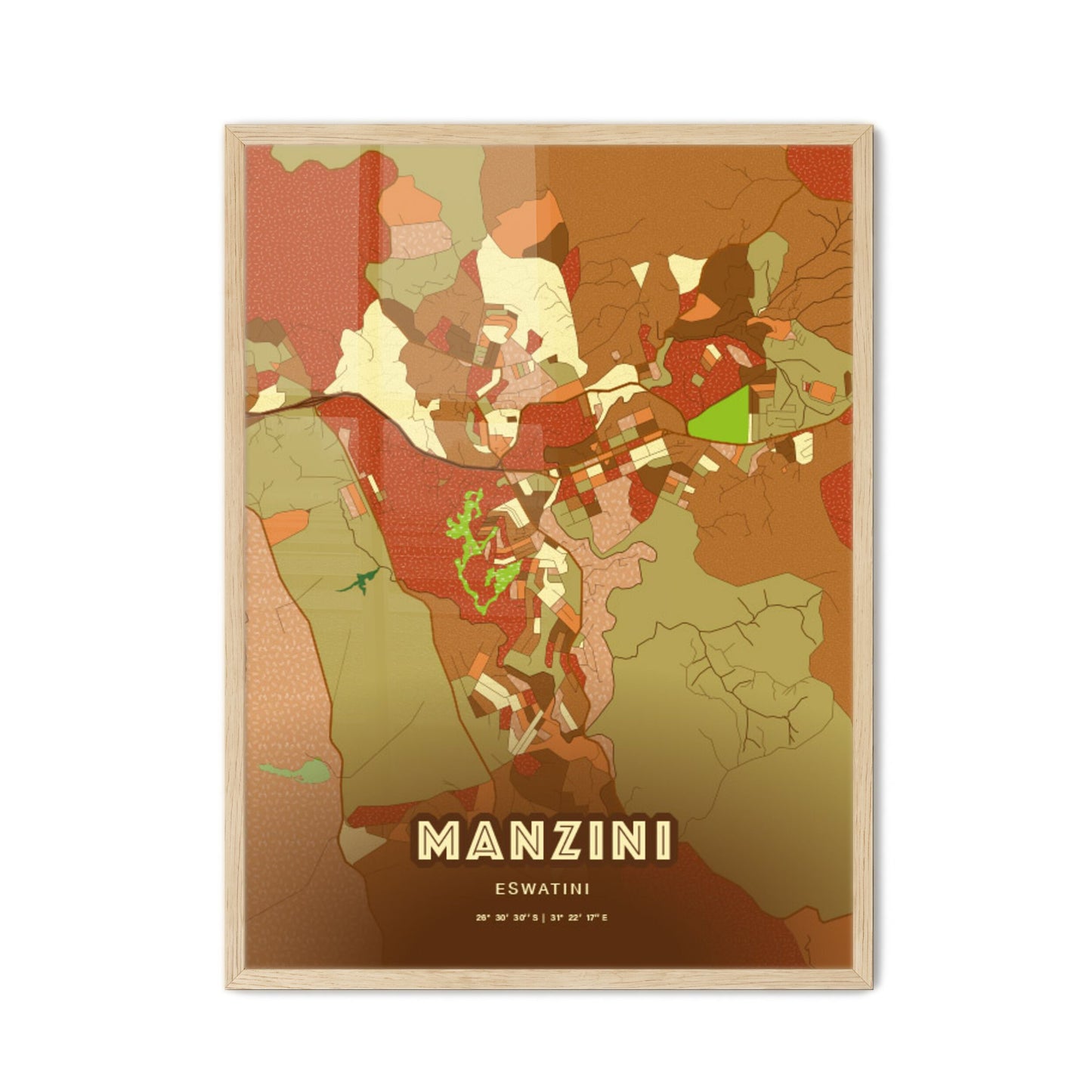 Colorful MANZINI ESWATINI Fine Art Map Farmhouse