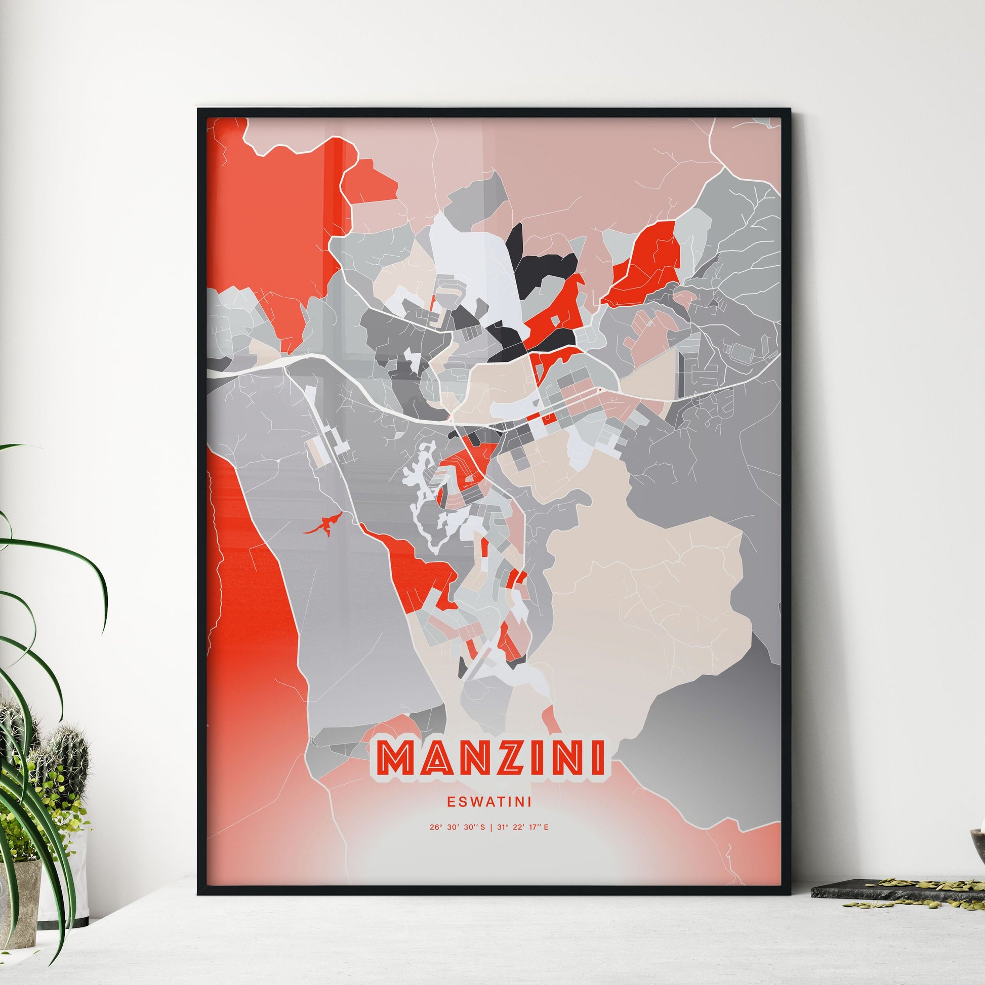 Colorful MANZINI ESWATINI Fine Art Map Modern