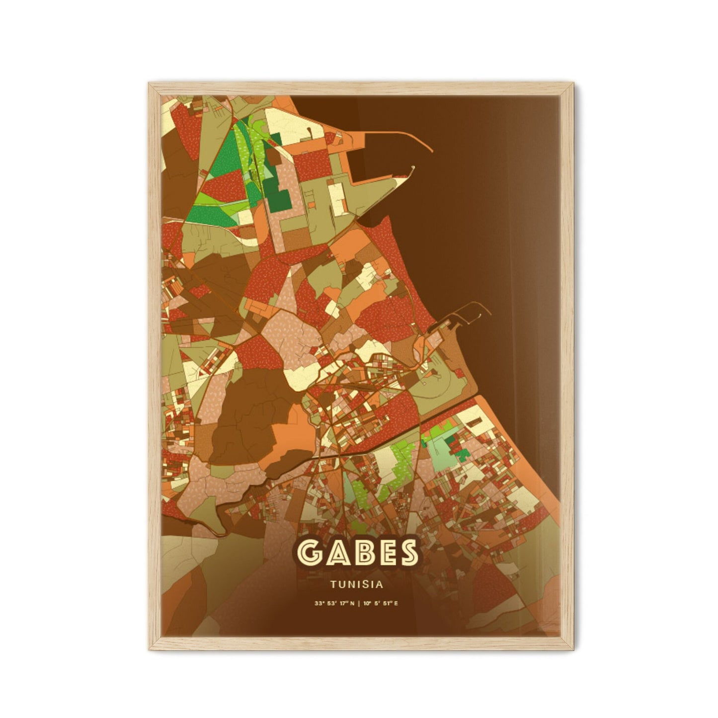 Colorful GABES TUNISIA Fine Art Map Farmhouse