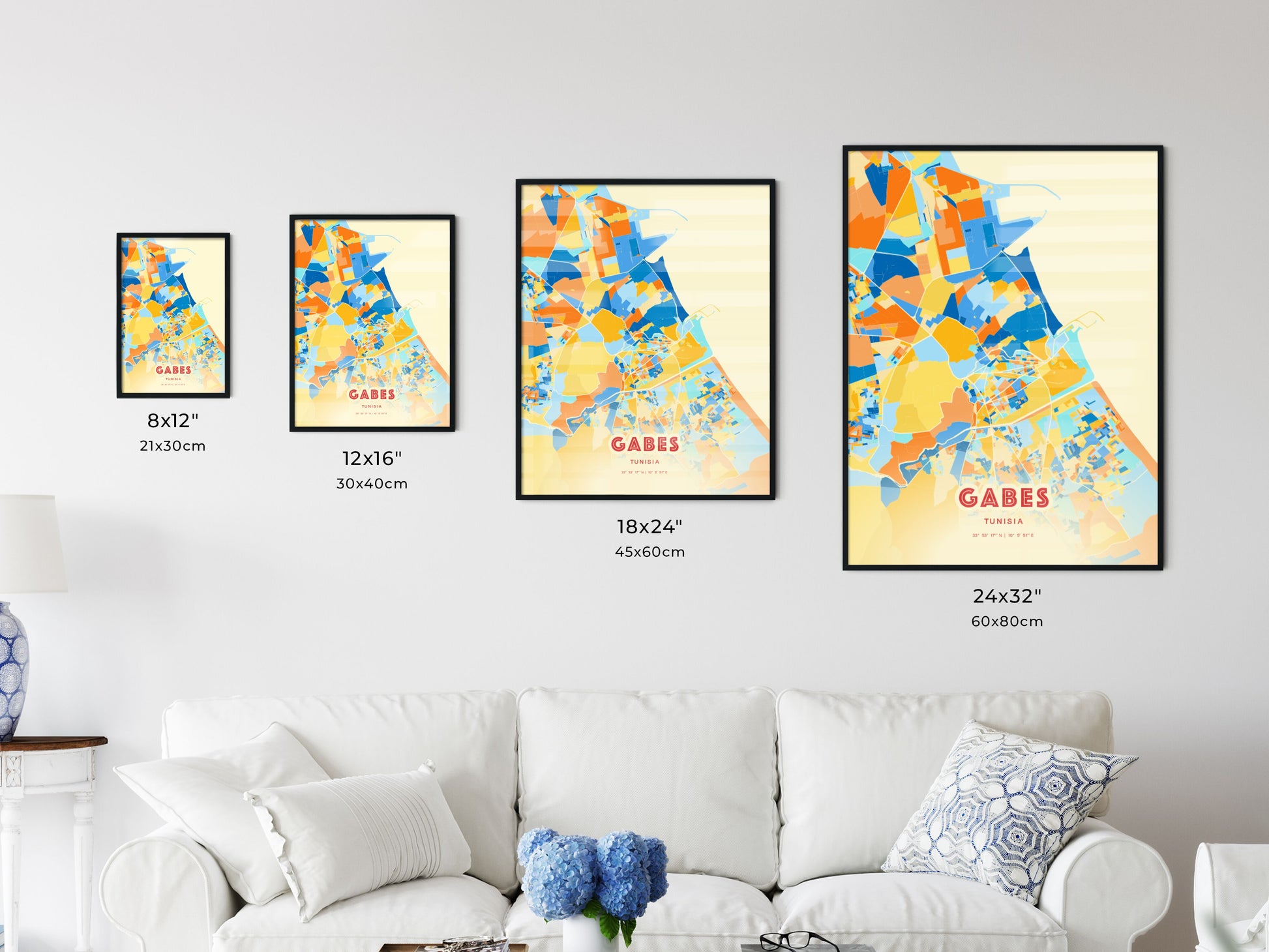 Colorful GABES TUNISIA Fine Art Map