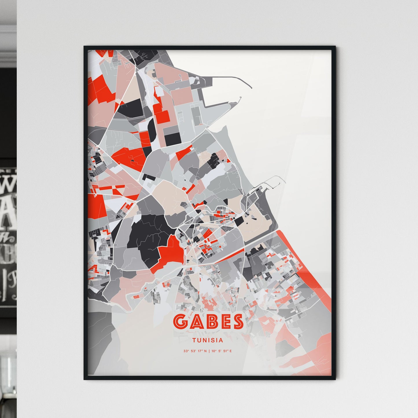 Colorful GABES TUNISIA Fine Art Map Modern