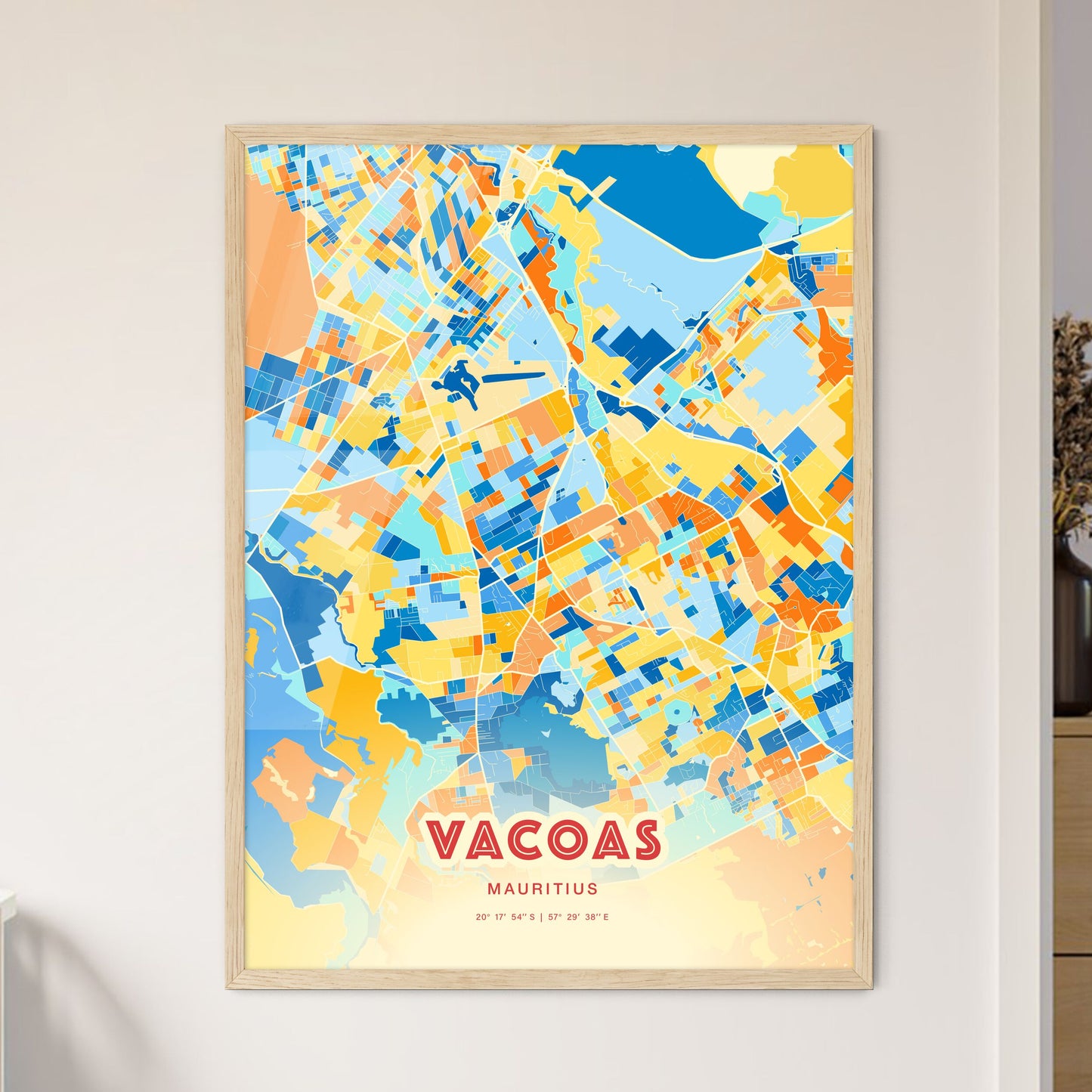 Colorful VACOAS MAURITIUS Fine Art Map Blue Orange