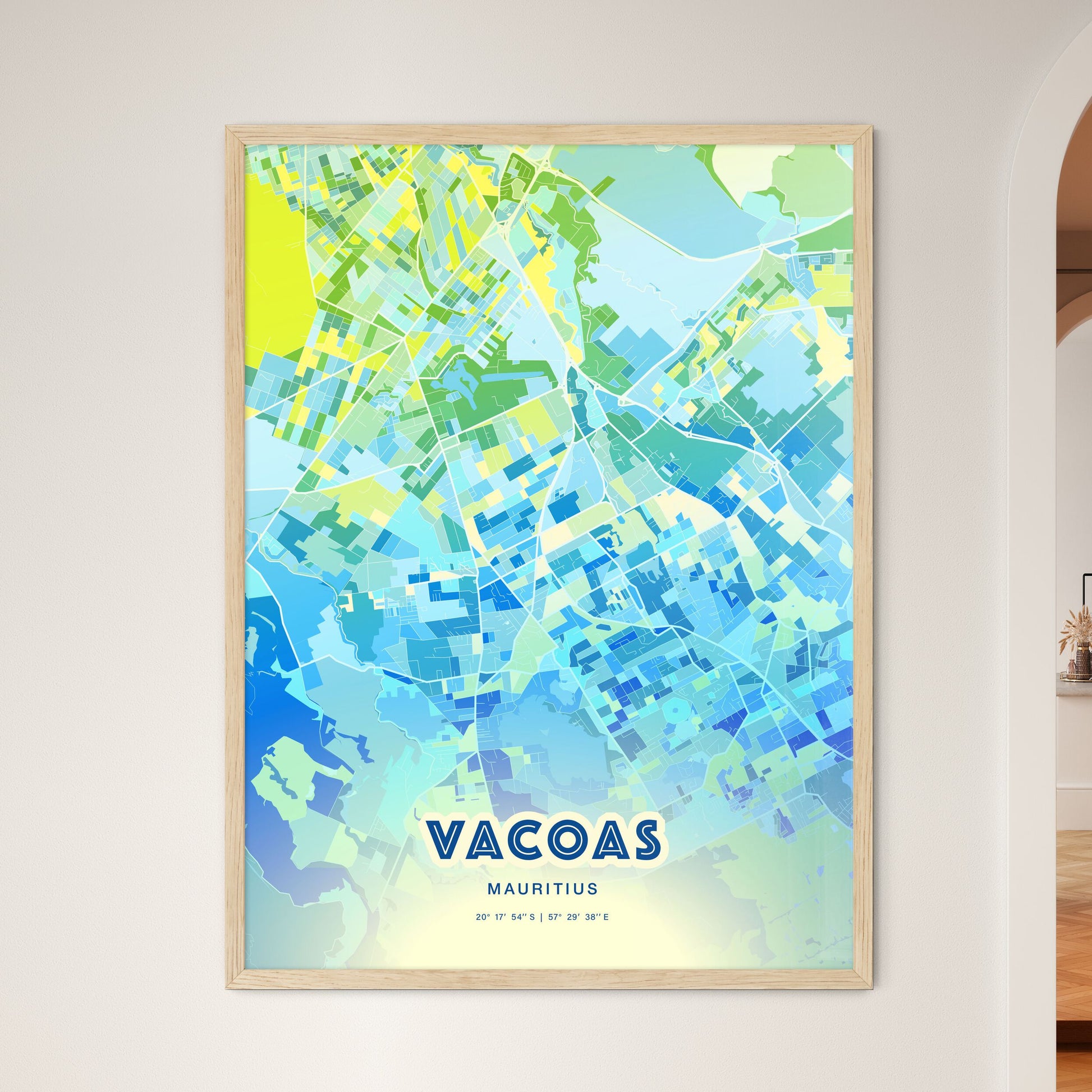 Colorful VACOAS MAURITIUS Fine Art Map Cool Blue