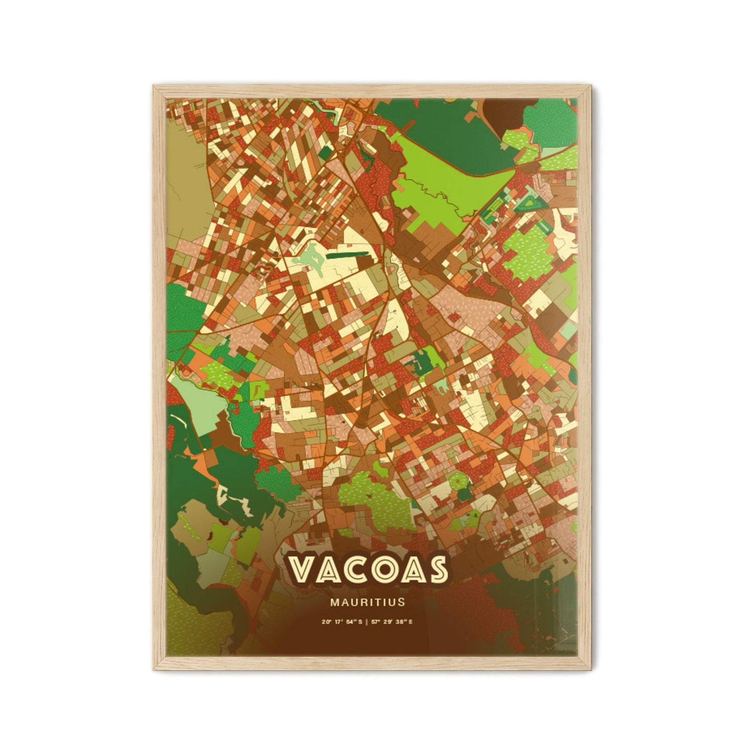 Colorful VACOAS MAURITIUS Fine Art Map Farmhouse