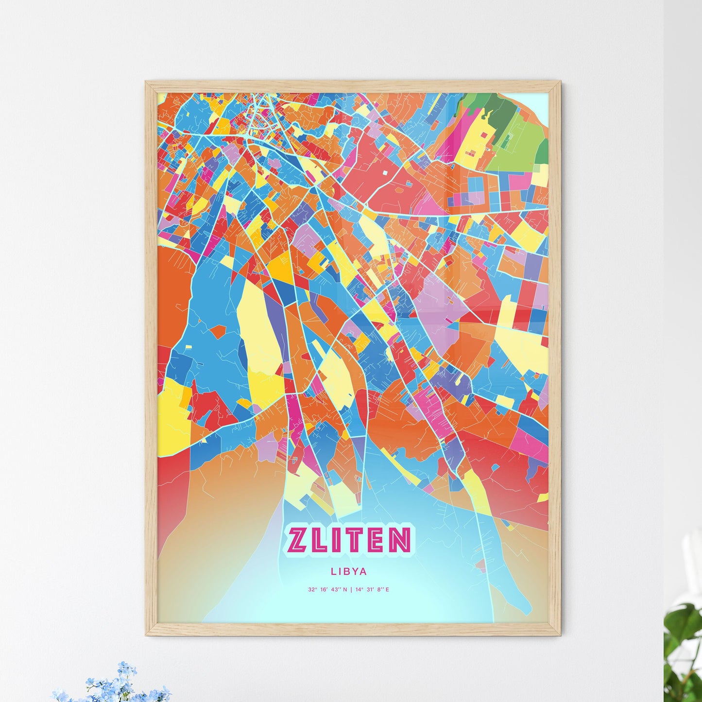 Colorful ZLITEN LIBYA Fine Art Map Crazy Colors