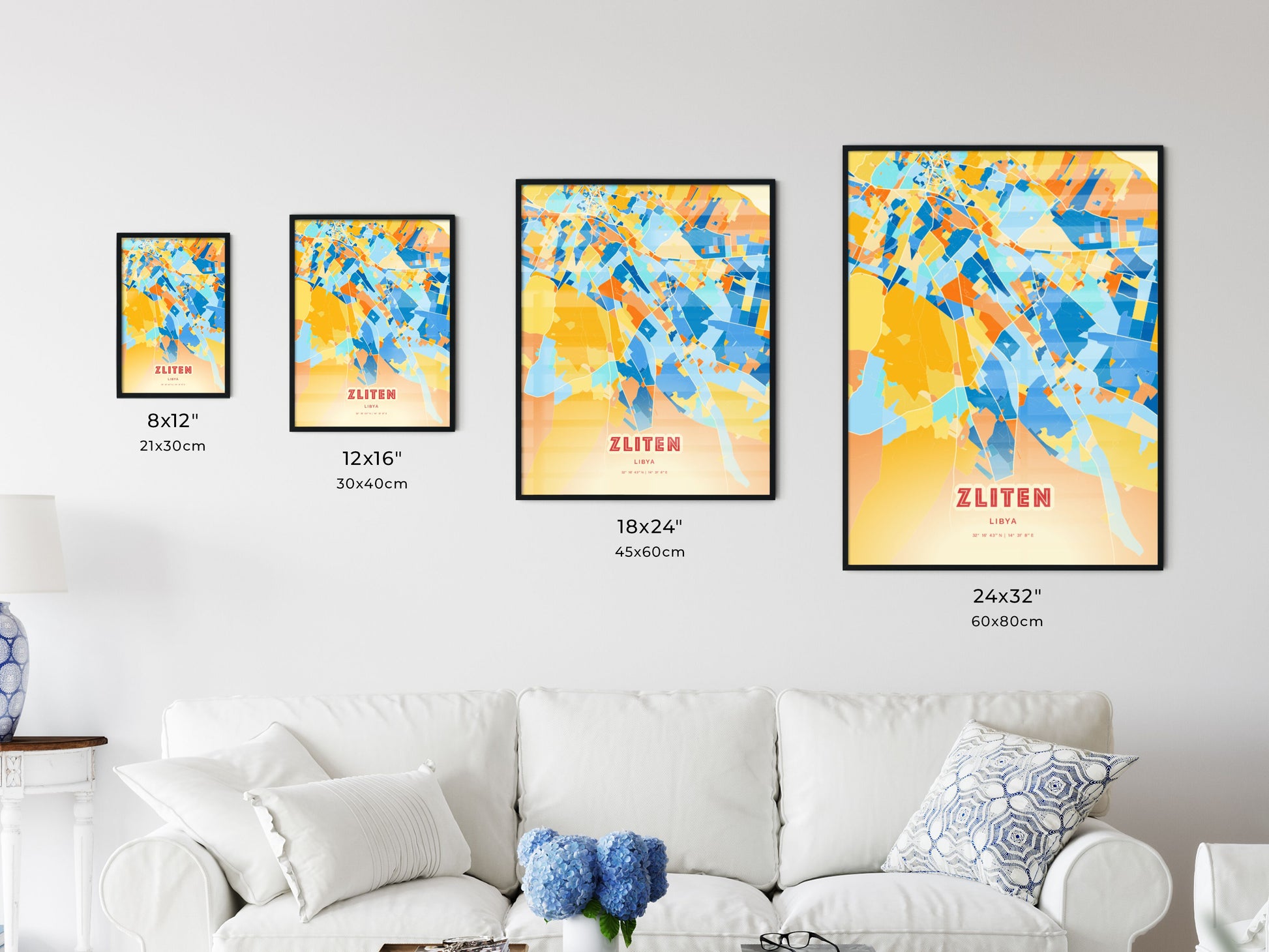 Colorful ZLITEN LIBYA Fine Art Map