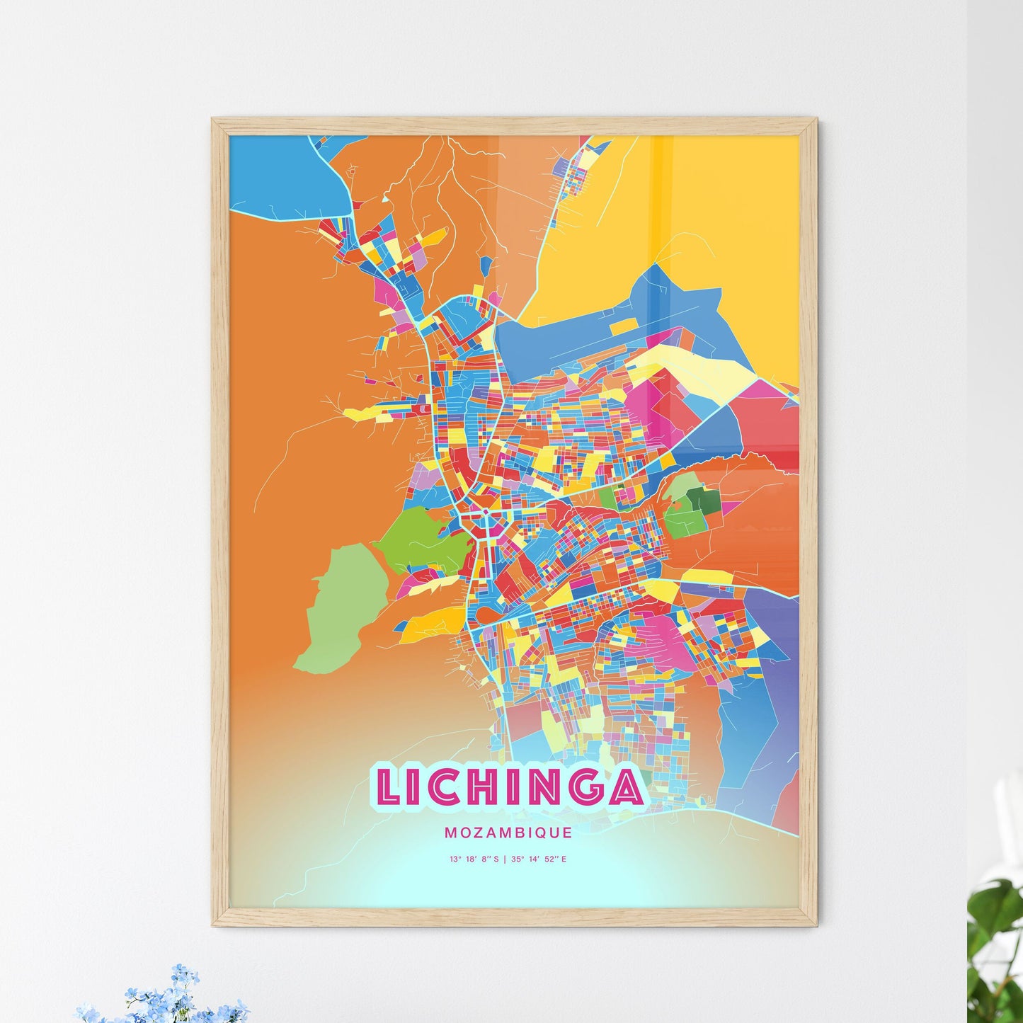 Colorful LICHINGA MOZAMBIQUE Fine Art Map Crazy Colors