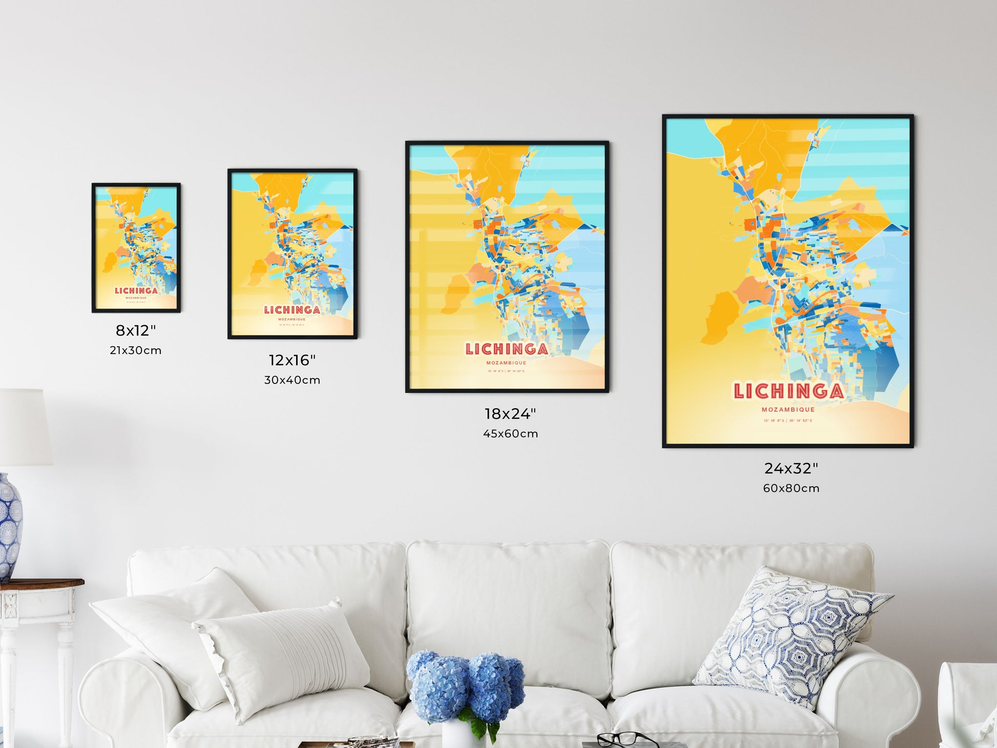 Colorful LICHINGA MOZAMBIQUE Fine Art Map