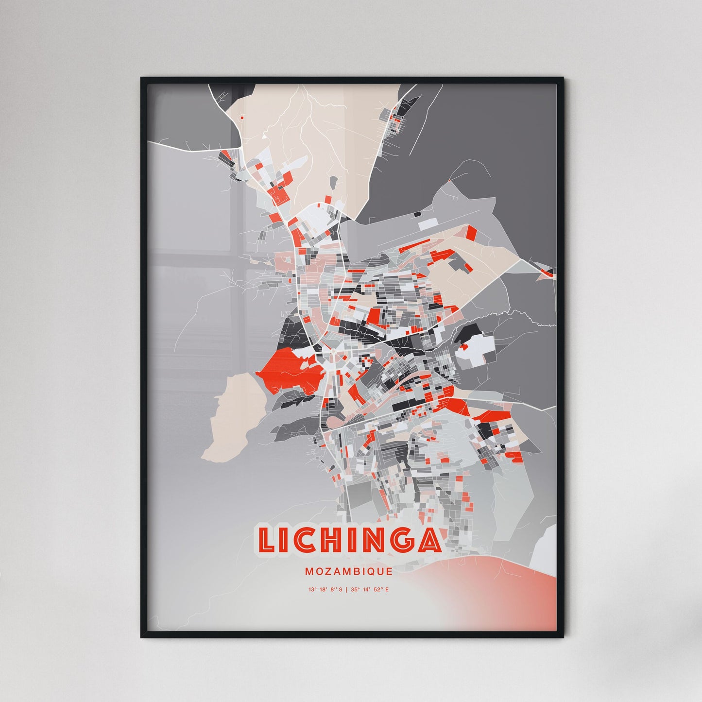 Colorful LICHINGA MOZAMBIQUE Fine Art Map Modern