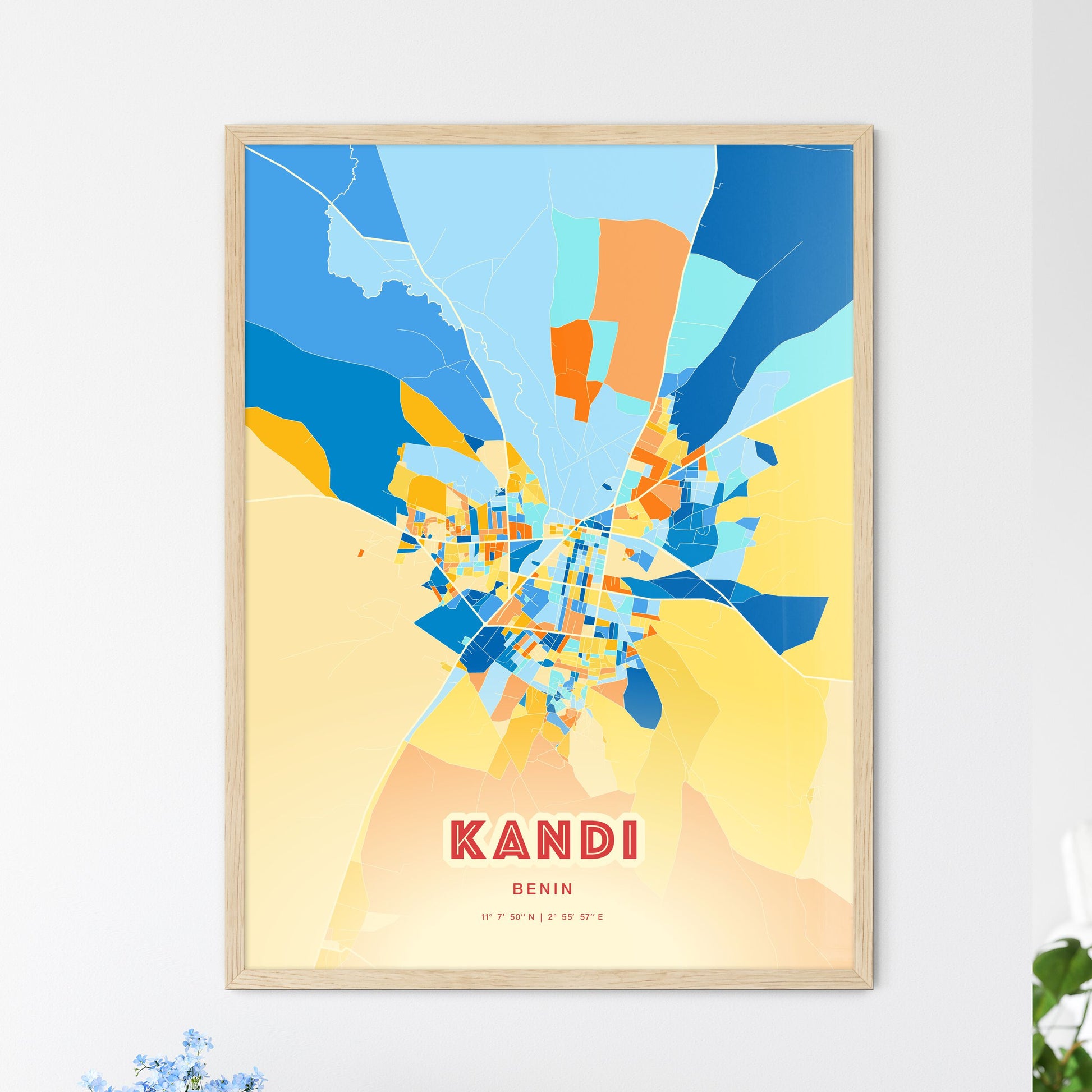 Colorful KANDI BENIN Fine Art Map Blue Orange