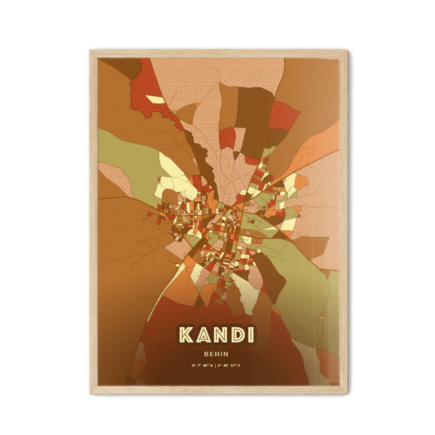 Colorful KANDI BENIN Fine Art Map Farmhouse