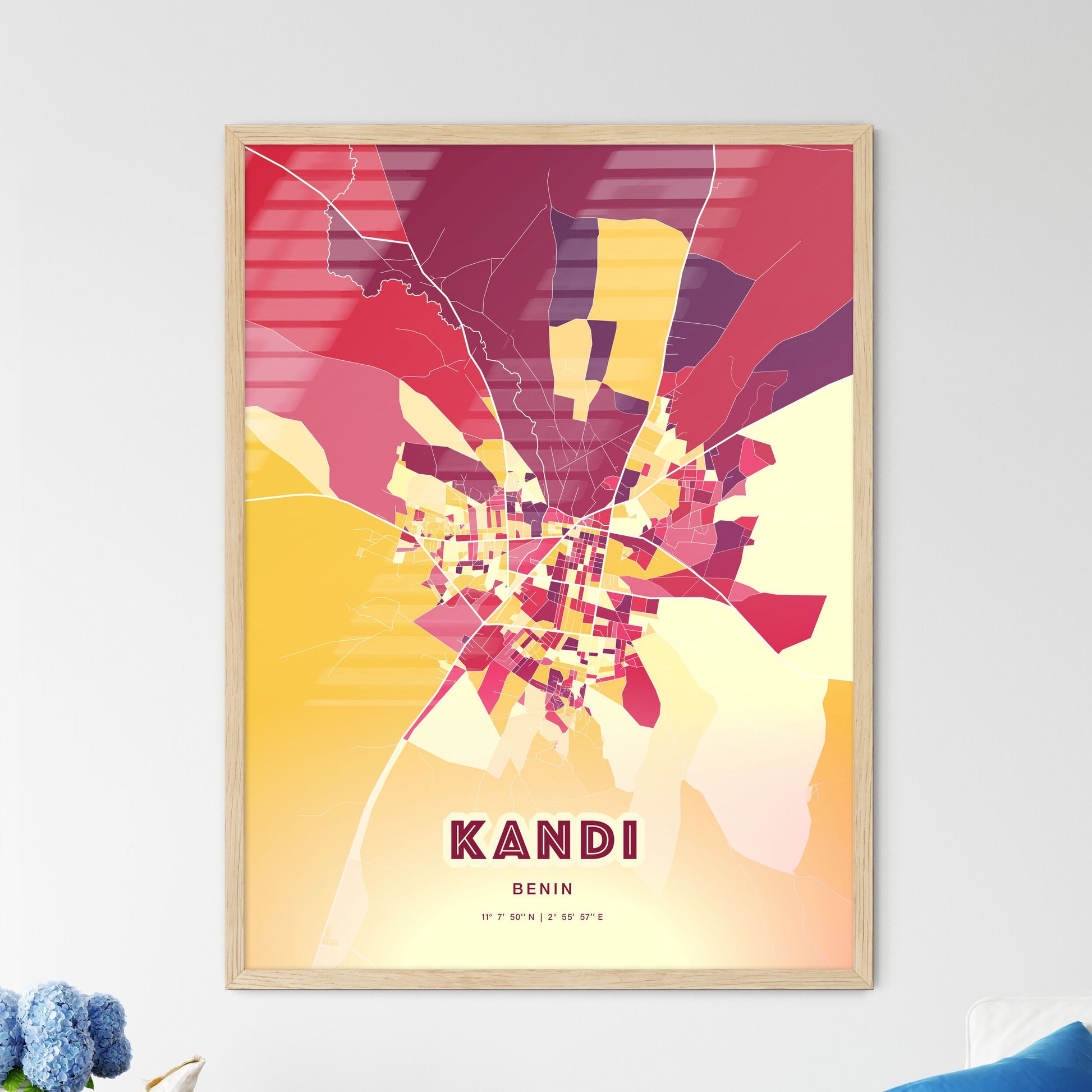 Colorful KANDI BENIN Fine Art Map Hot Red