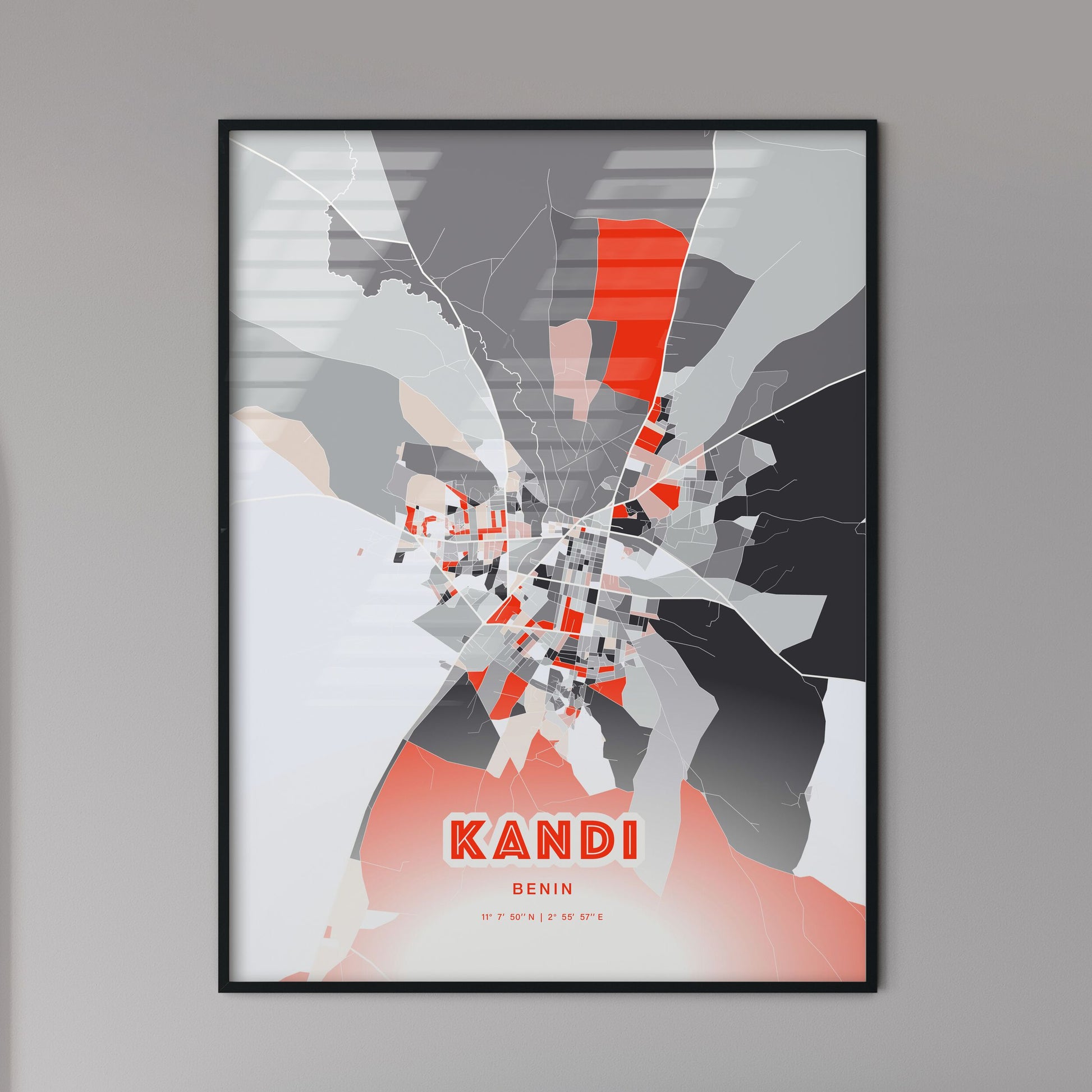 Colorful KANDI BENIN Fine Art Map Modern