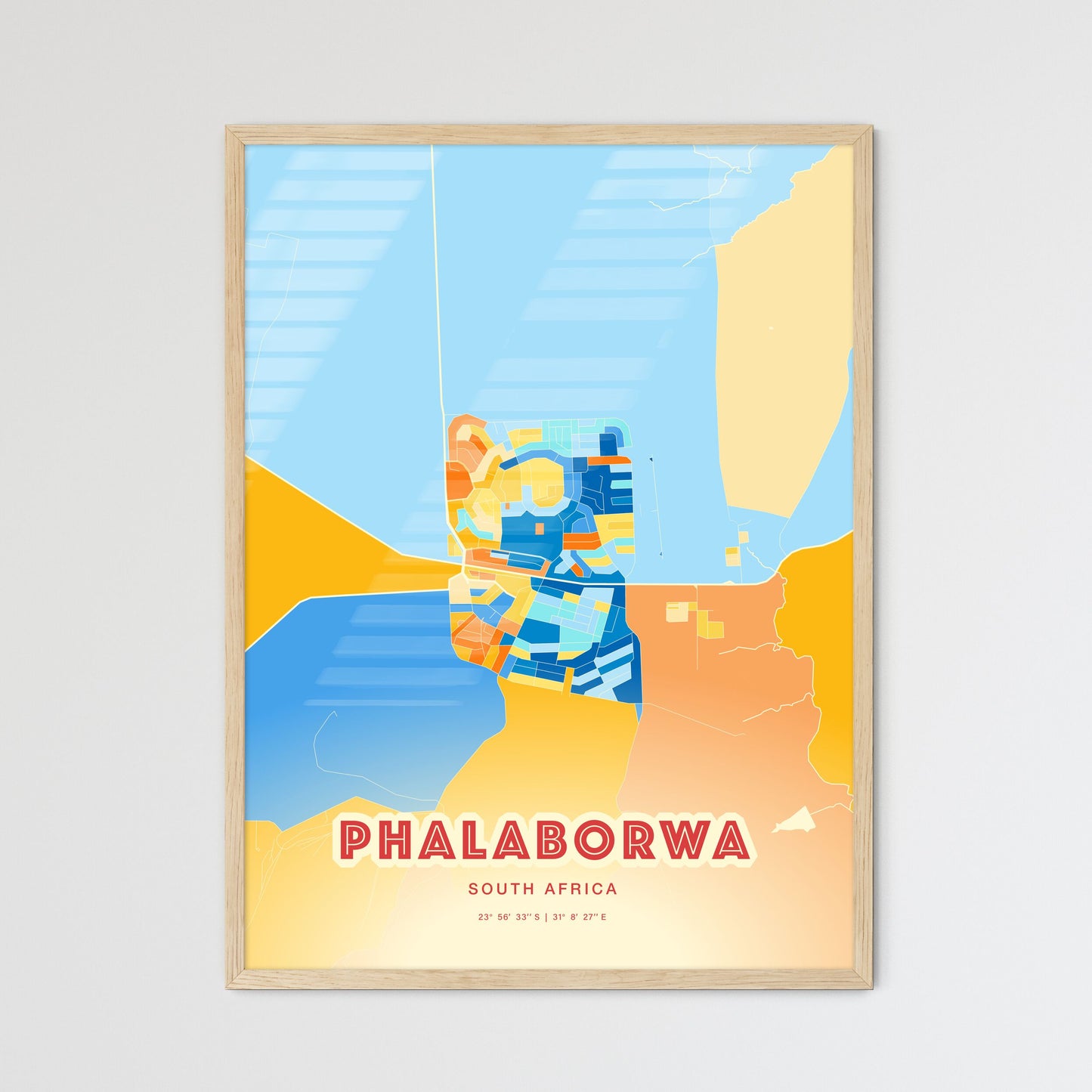 Colorful PHALABORWA SOUTH AFRICA Fine Art Map Blue Orange