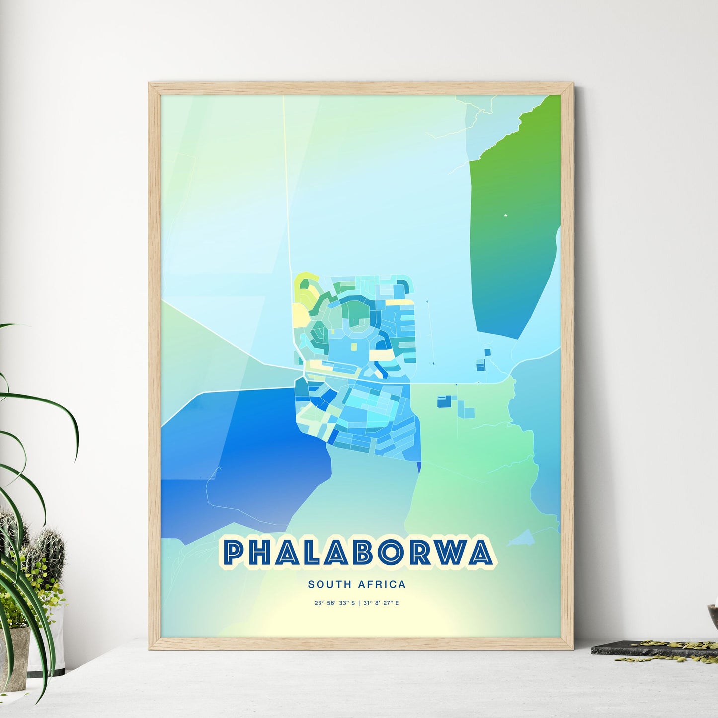 Colorful PHALABORWA SOUTH AFRICA Fine Art Map Cool Blue