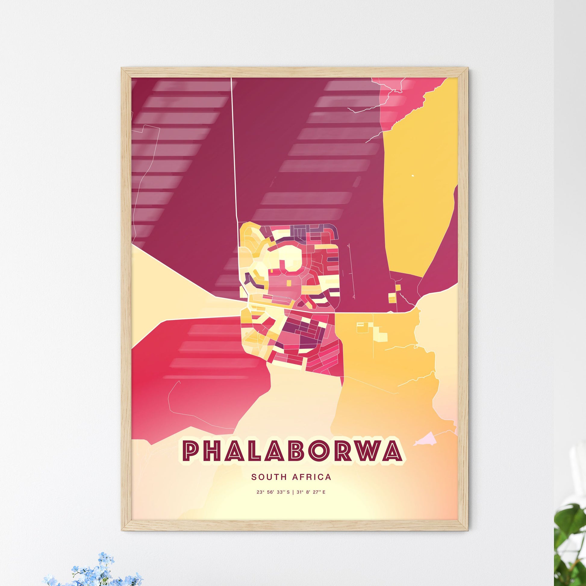 Colorful PHALABORWA SOUTH AFRICA Fine Art Map Hot Red