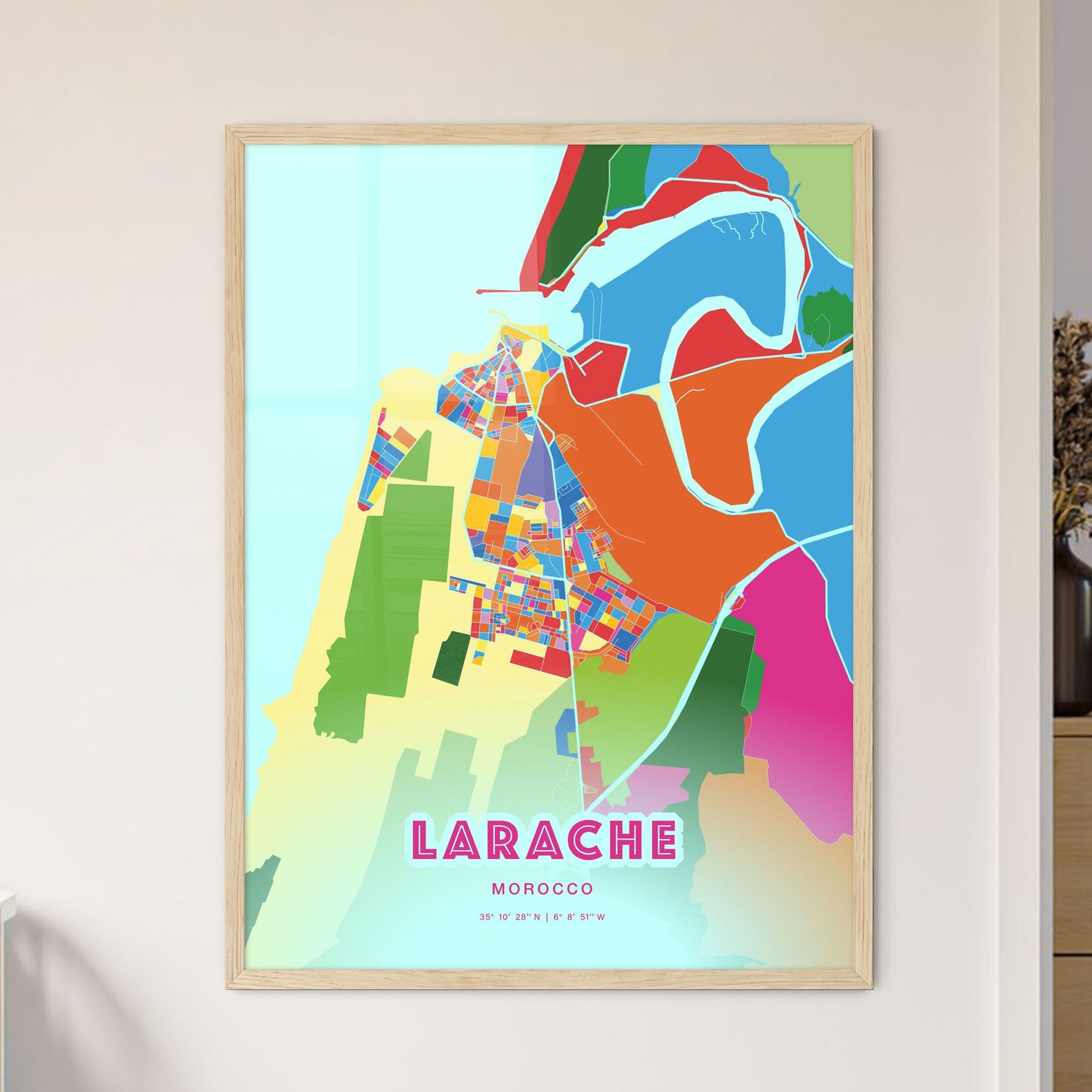 Colorful LARACHE MOROCCO Fine Art Map Crazy Colors