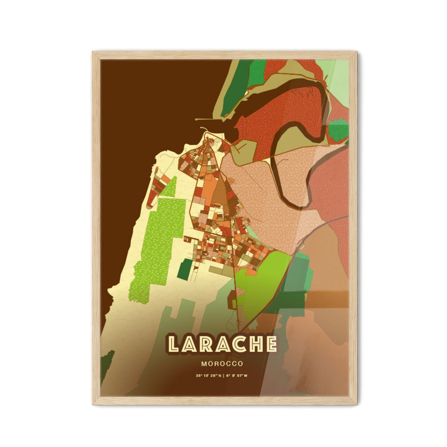 Colorful LARACHE MOROCCO Fine Art Map Farmhouse