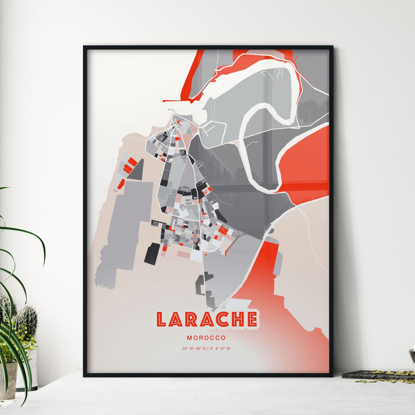 Colorful LARACHE MOROCCO Fine Art Map Modern